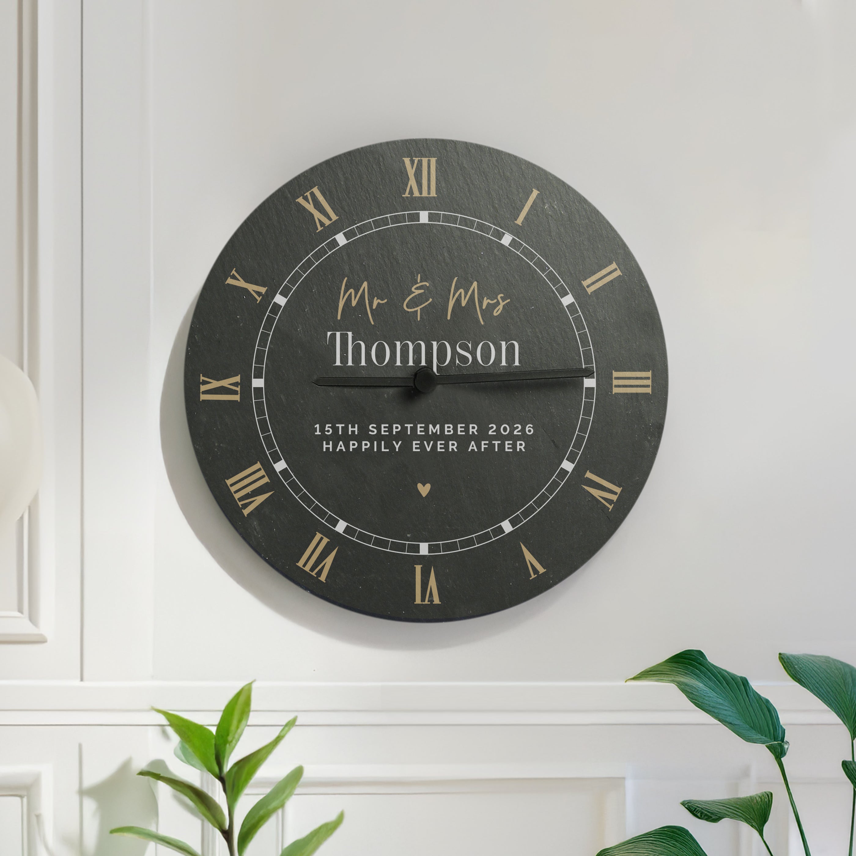 Personalised Black & Gold Slate Clock