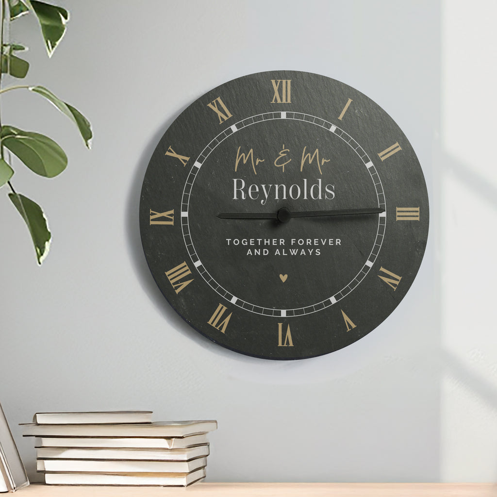 Personalised Black & Gold Slate Clock