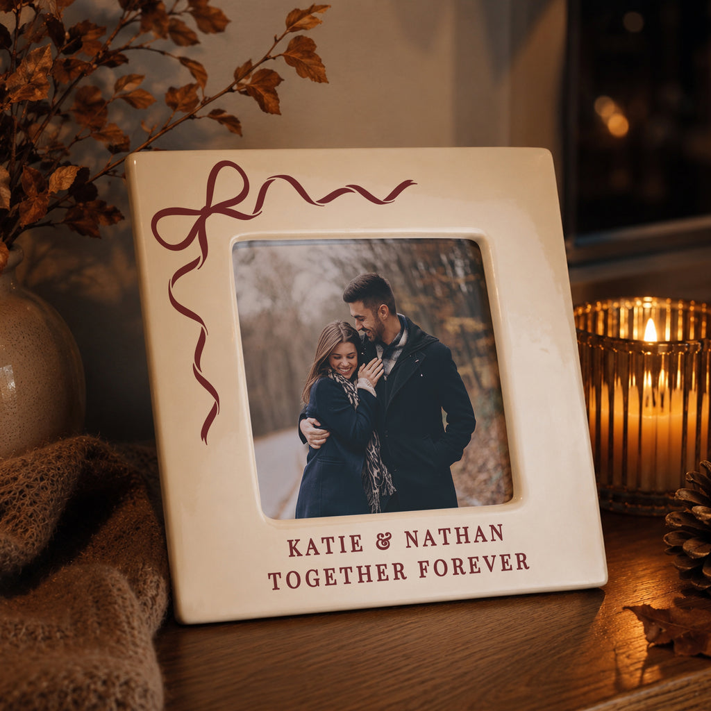 Personalised Red Bow Ceramic 4x4 Frame