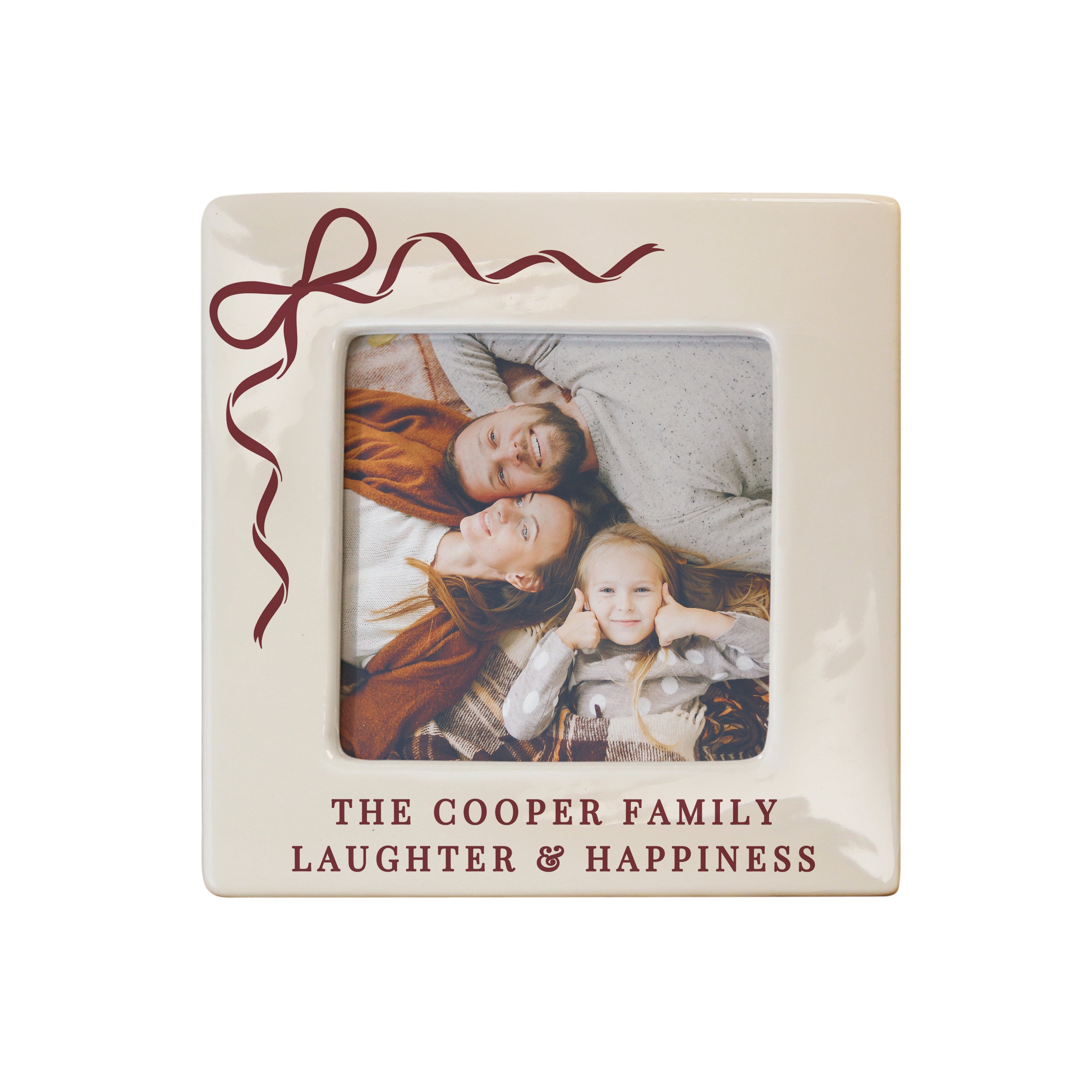 Personalised Red Bow Ceramic 4x4 Frame