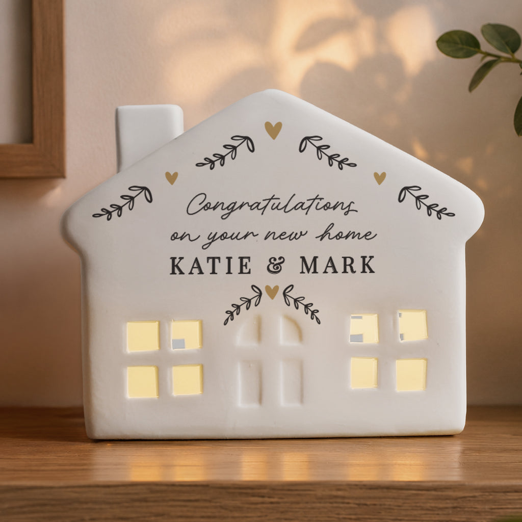 Personalised Black and Gold Wreath LED House