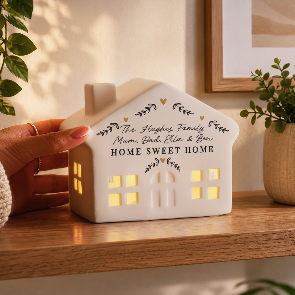 Personalised Black and Gold Wreath LED House