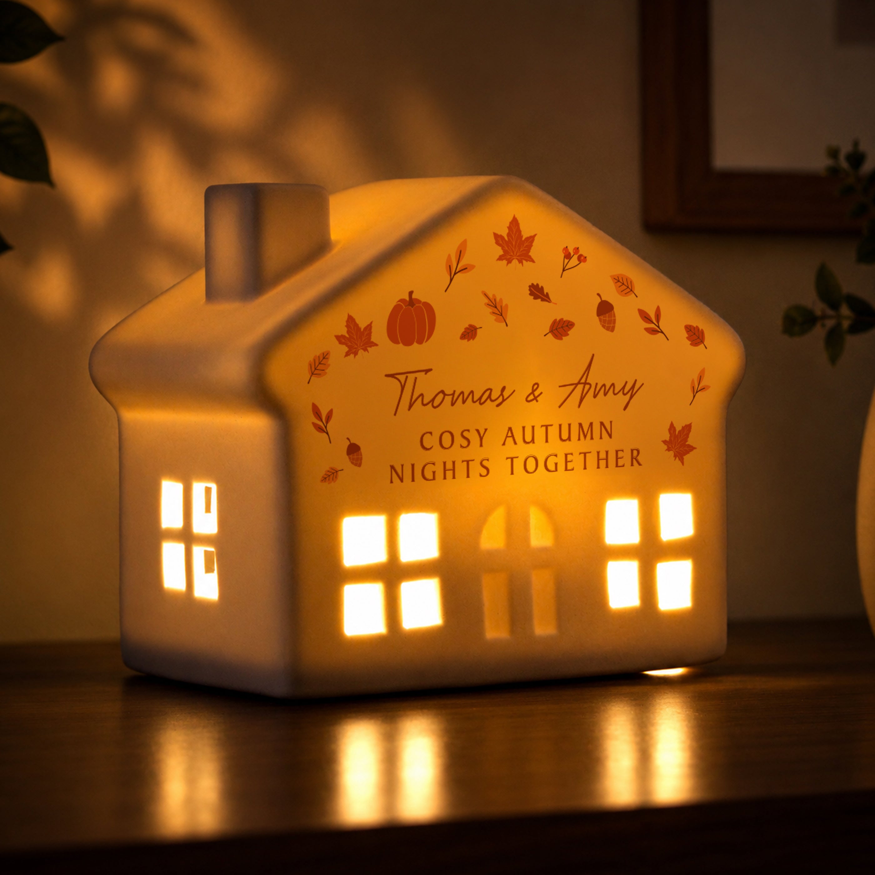 Personalised Autumnal Leaves LED House