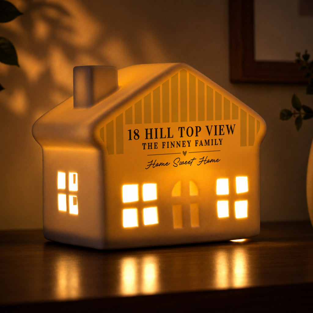 Personalised Green Stripe LED Ceramic House Ornament