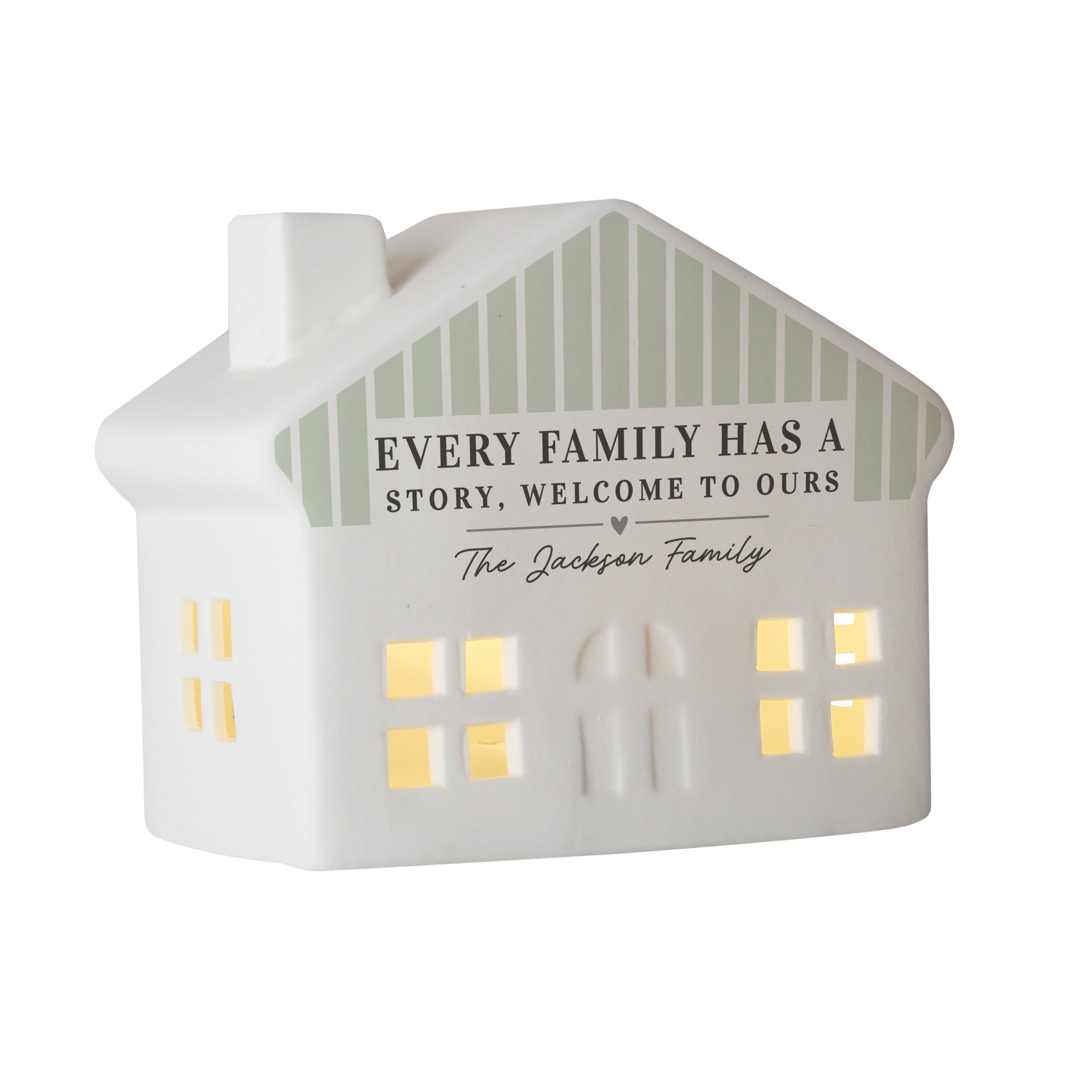 Personalised Green Stripe LED Ceramic House Ornament