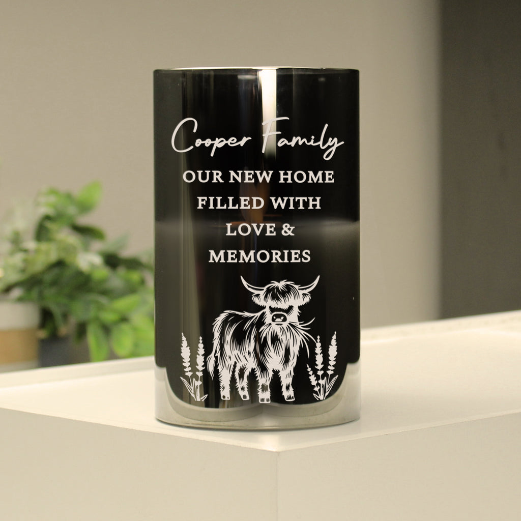 Personalised Highland Cow Glass LED Candle