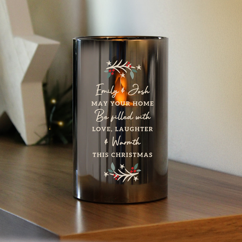 Personalised Christmas Smoked Glass LED Candle