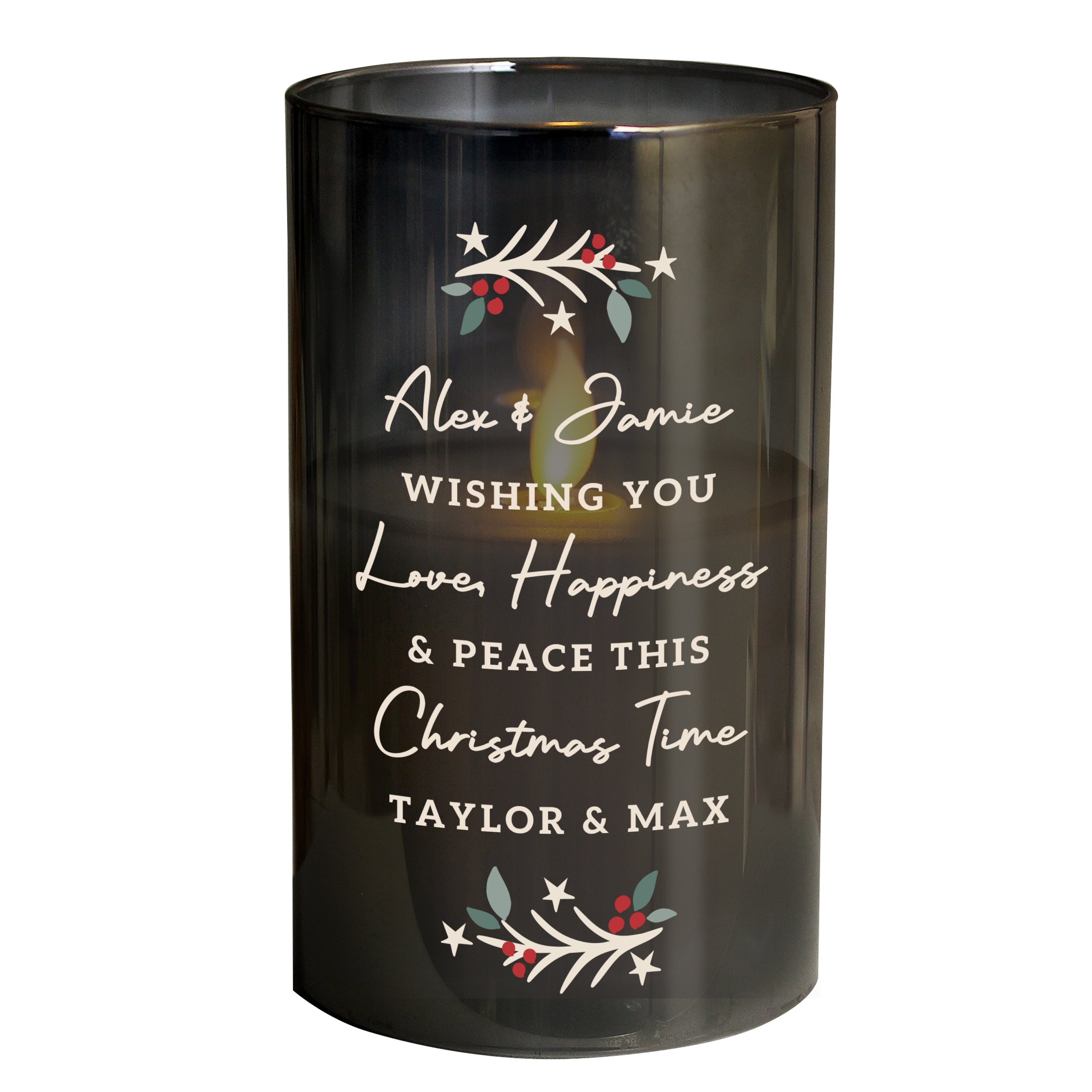 Personalised Christmas Smoked Glass LED Candle