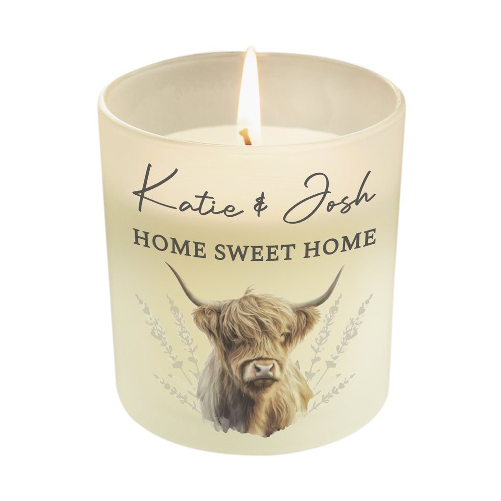 Personalised Highland Cow Frosted Glass Candle