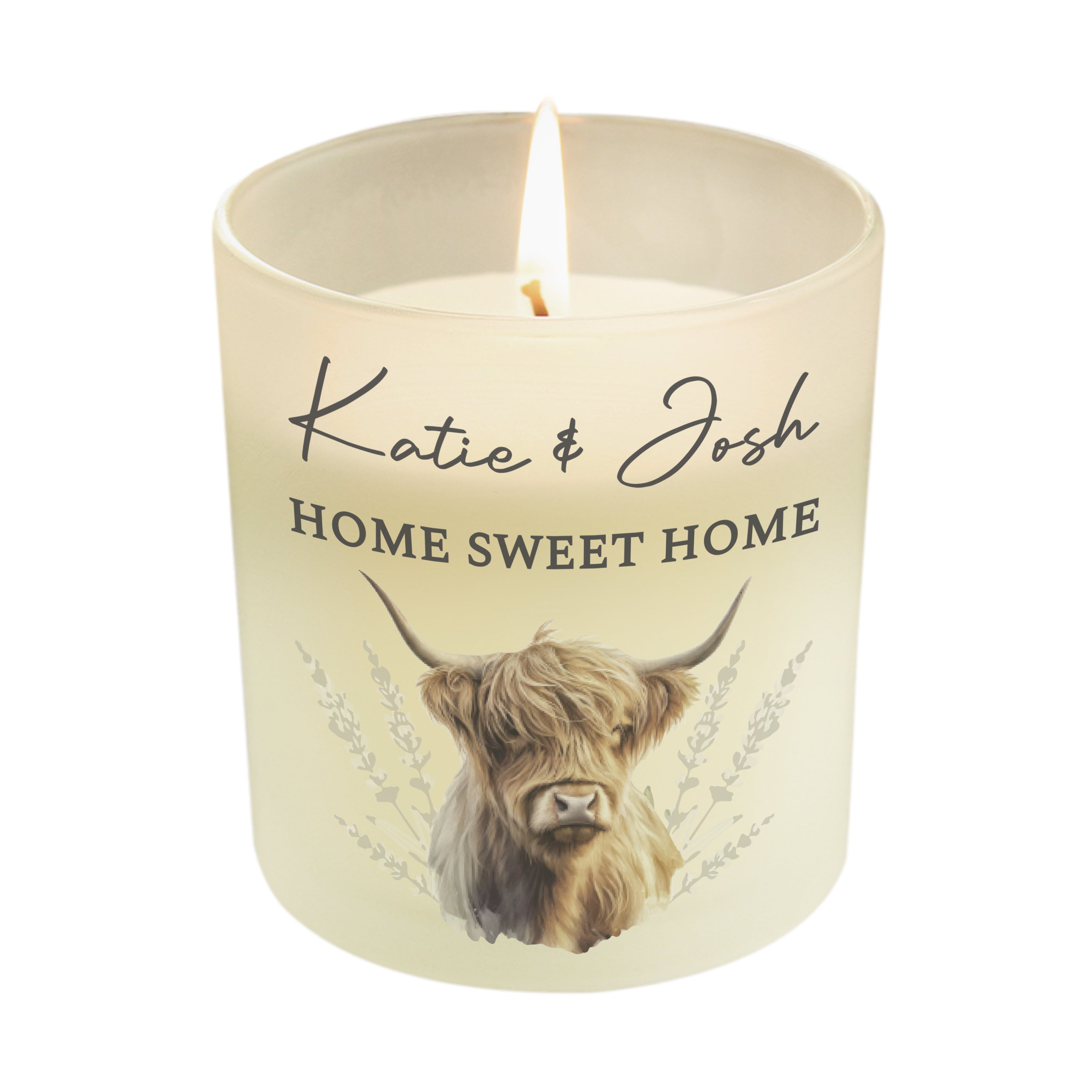 Personalised Highland Cow Frosted Glass Candle