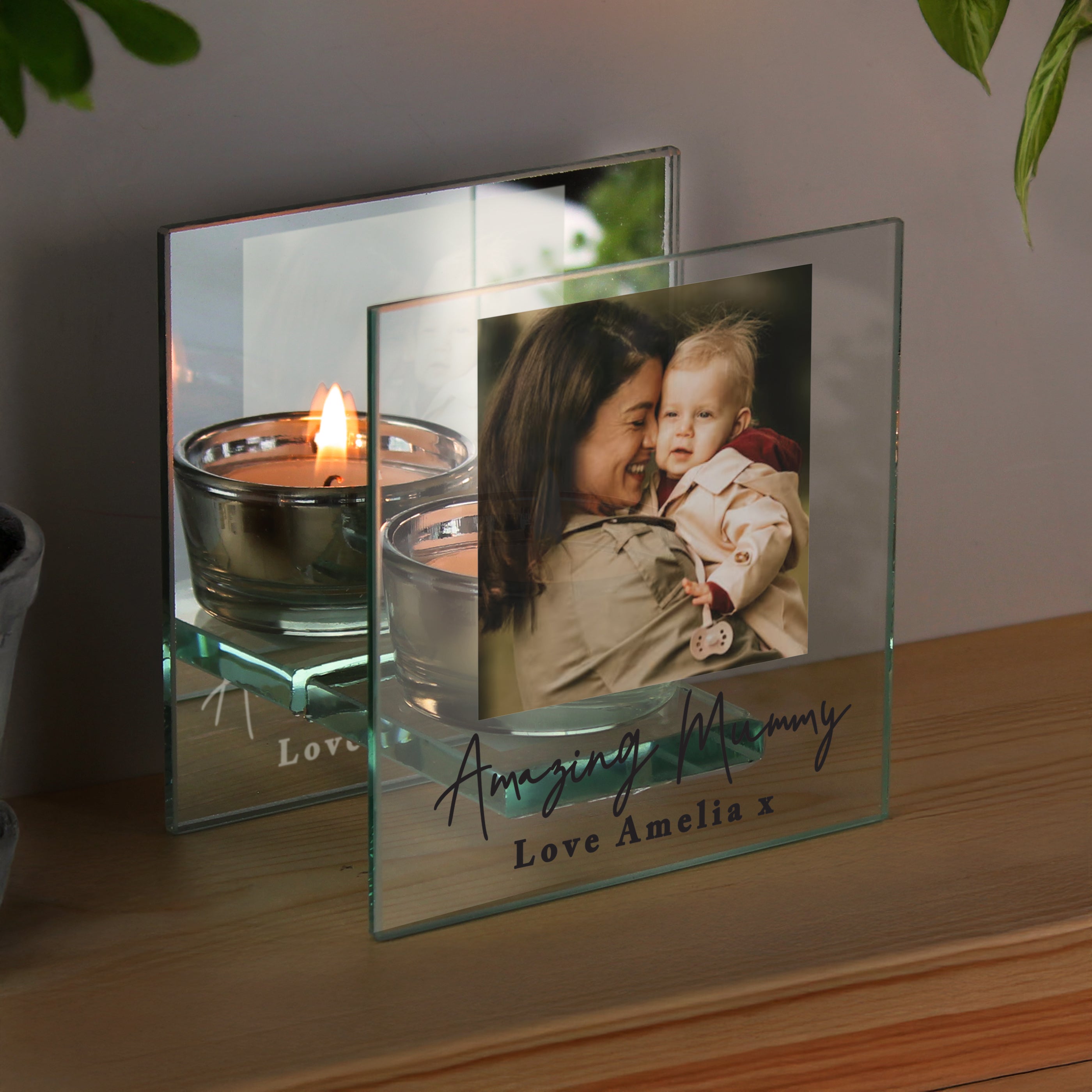Personalised Photo Upload Mirrored Glass Tealight Holder