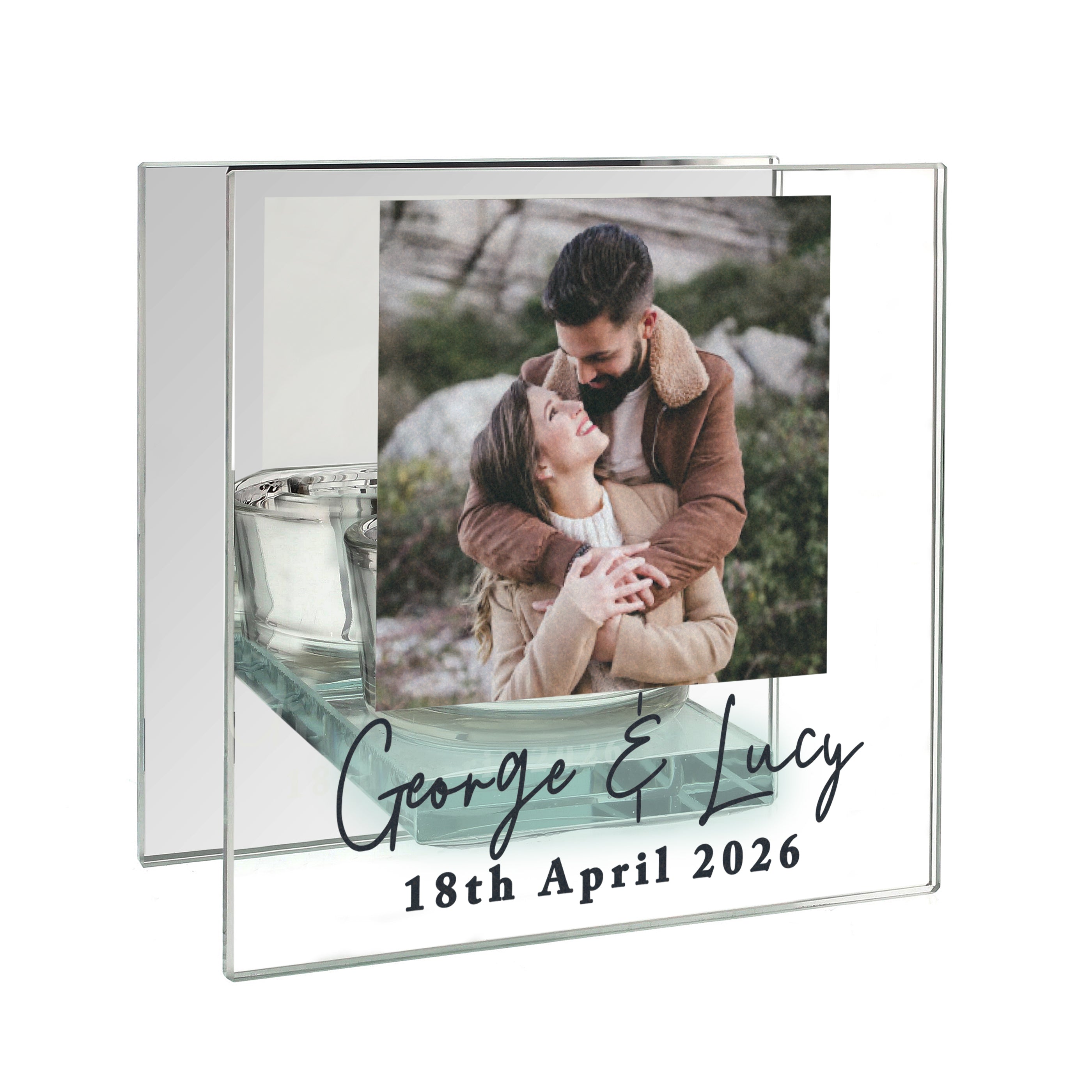 Personalised Photo Upload Mirrored Glass Tealight Holder