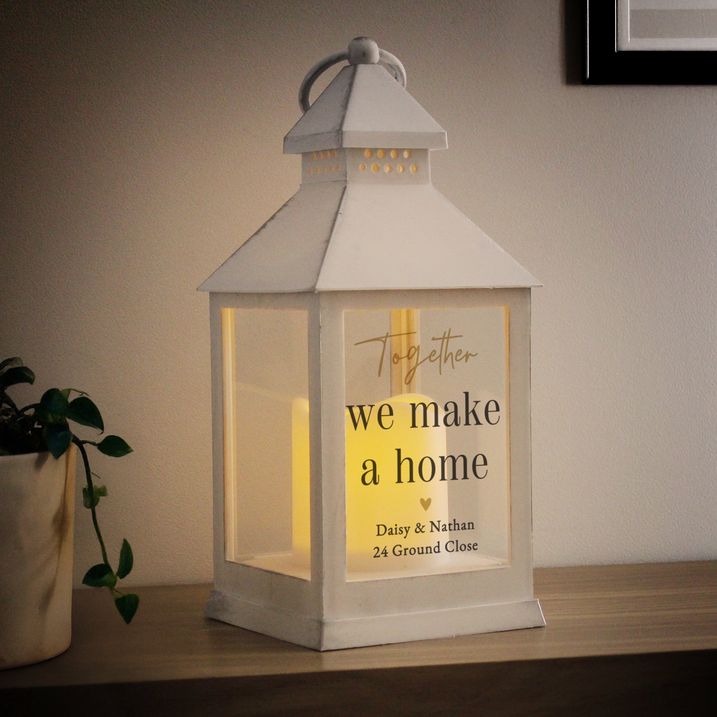 Personalised Black & Gold Free Text White Lantern