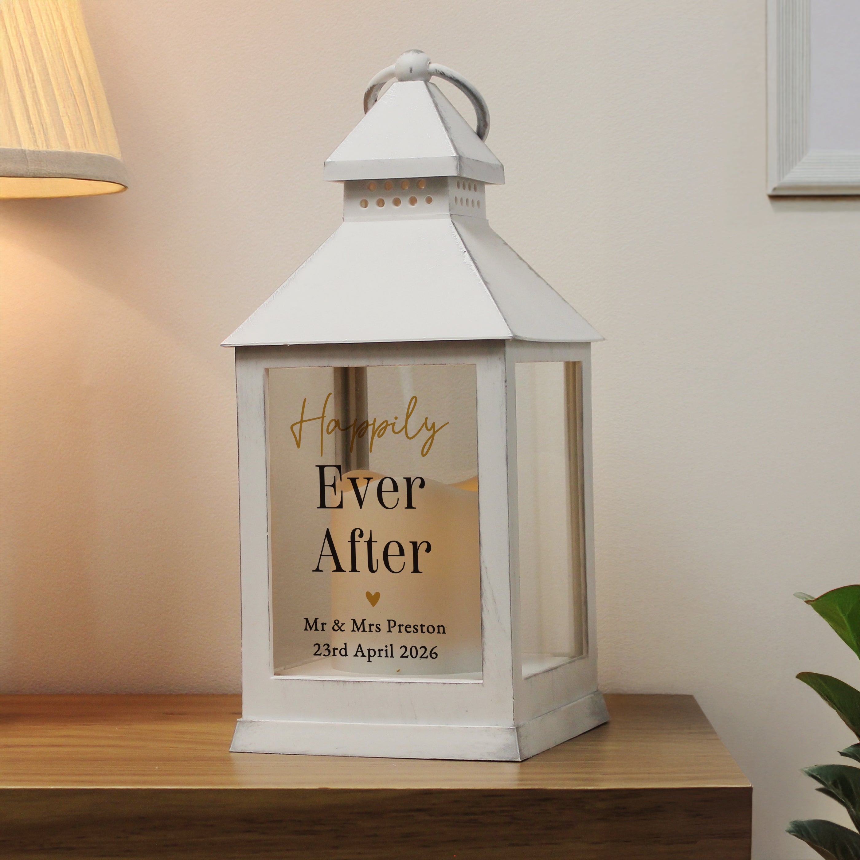 Personalised Black & Gold Free Text White Lantern