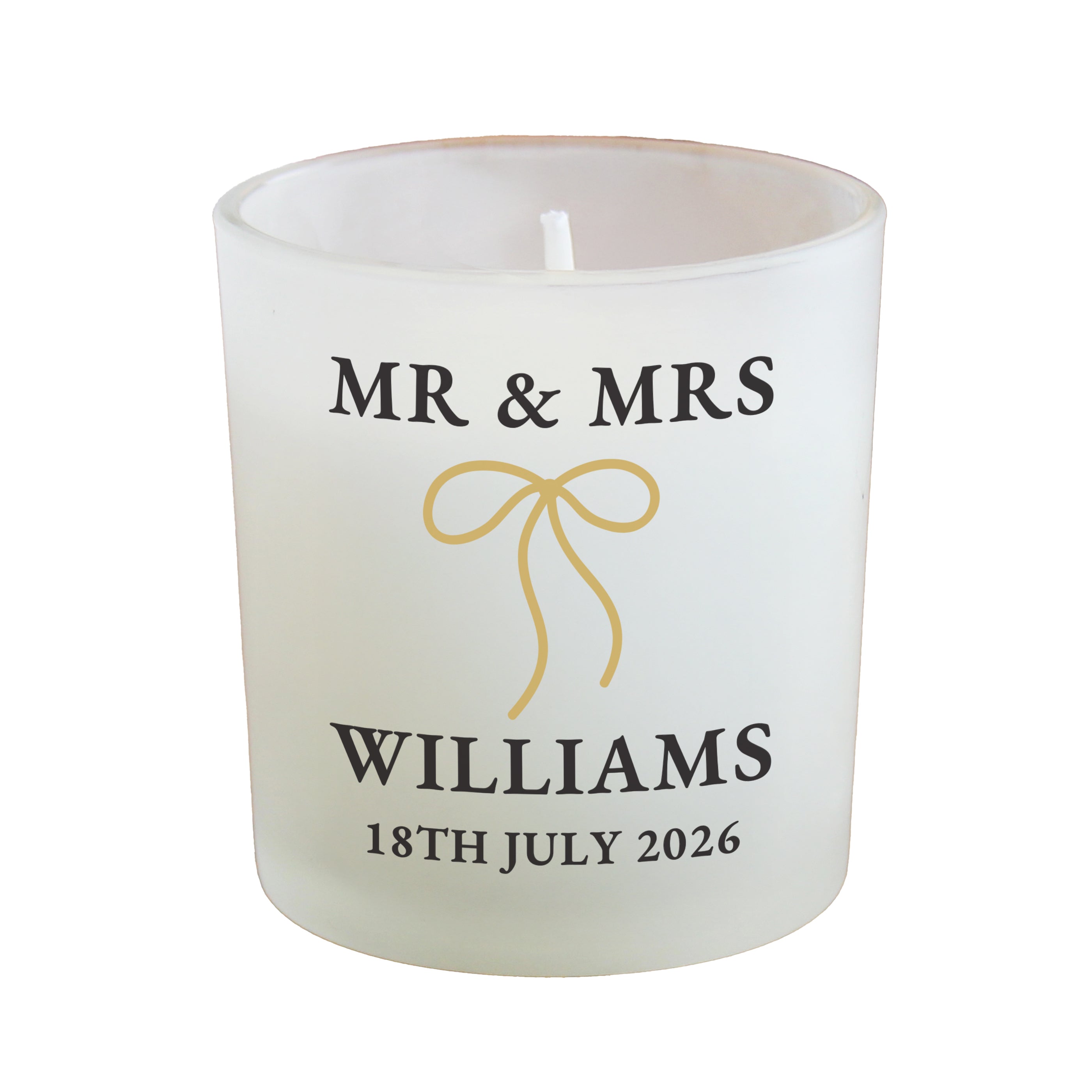 Personalised Black & Gold Bow Frosted Candle