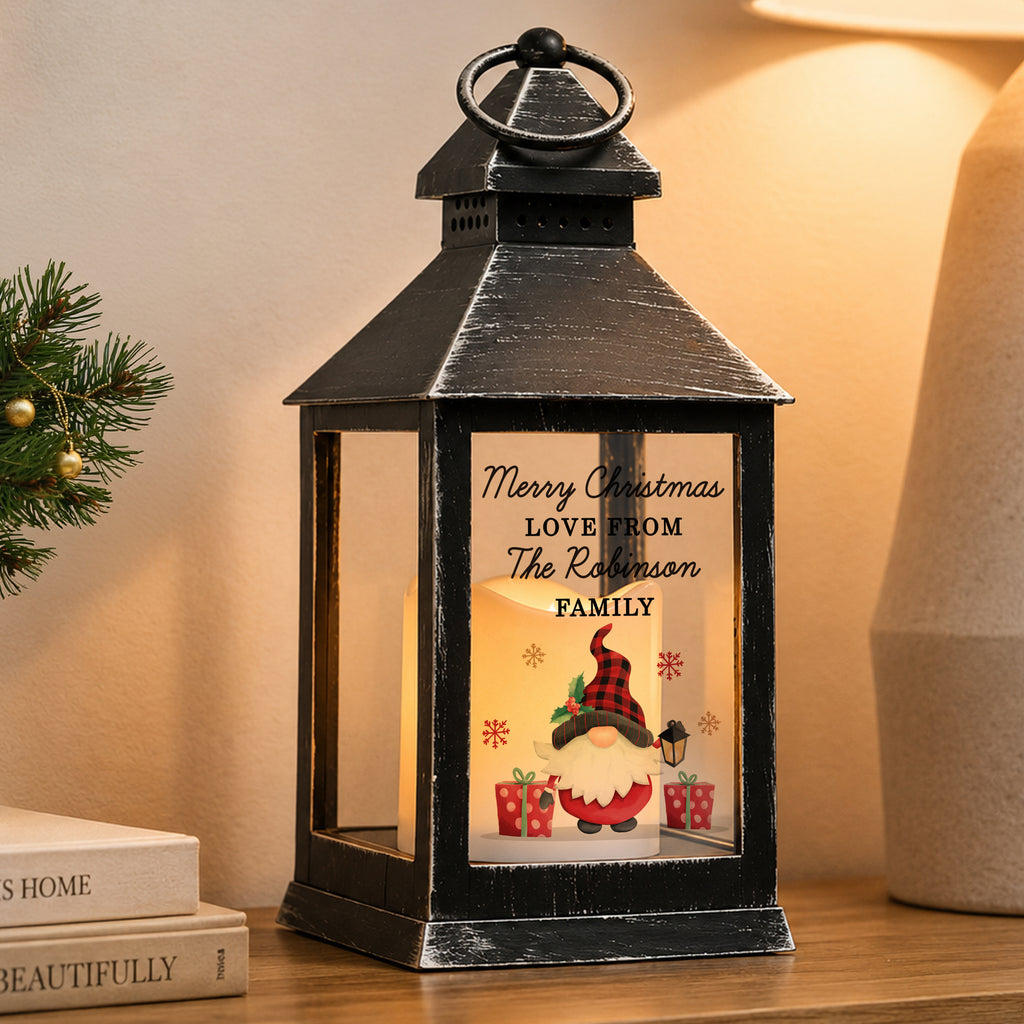 Personalised Christmas Gonk Black LED Lantern