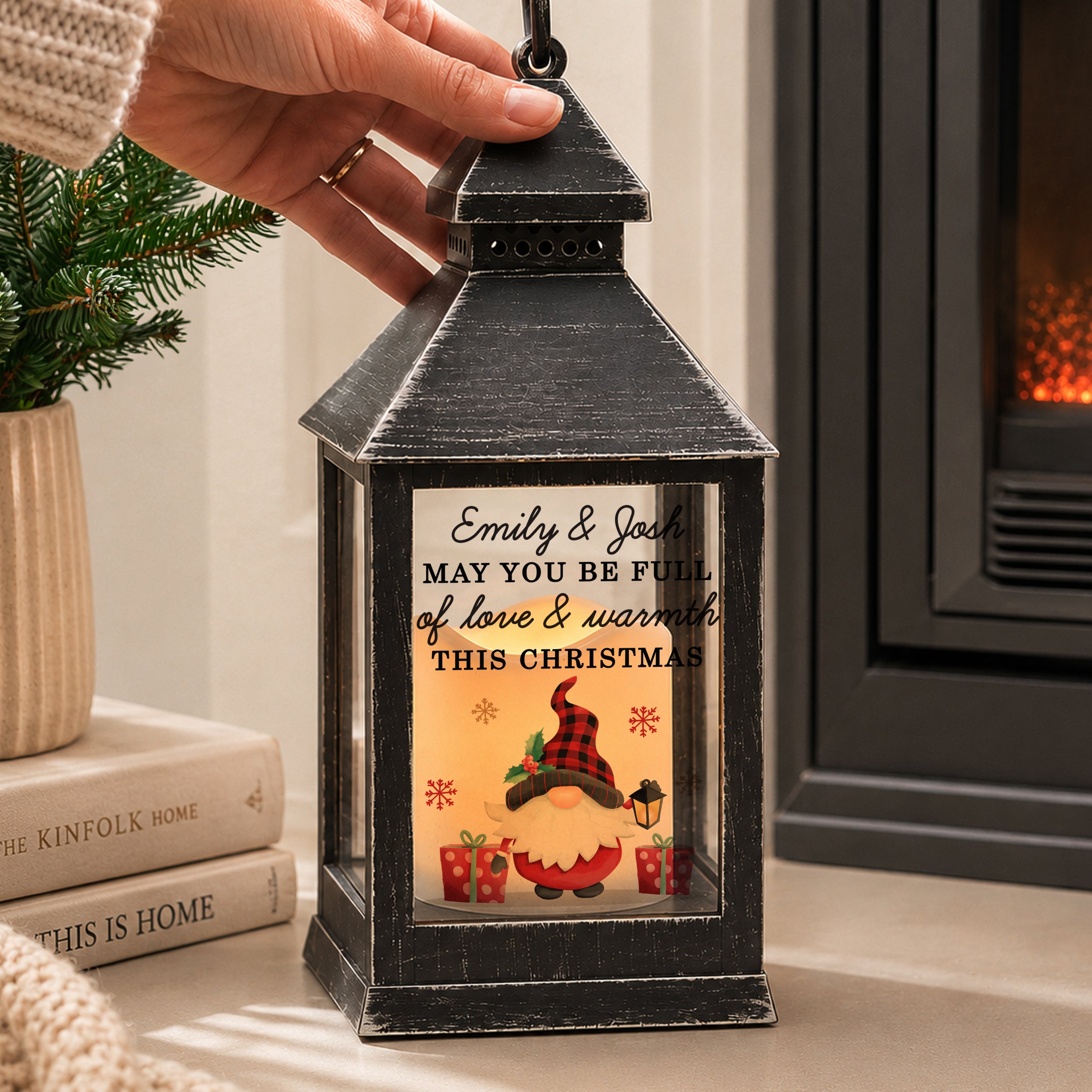 Personalised Christmas Gonk Black LED Lantern