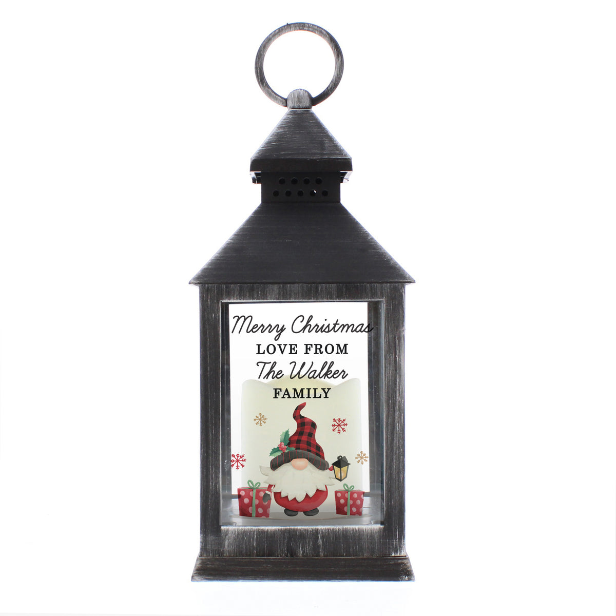Personalised Christmas Gonk Black LED Lantern