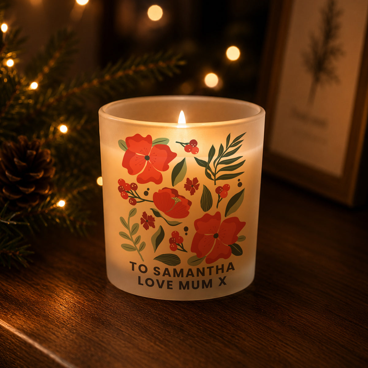 Personalised Poinsettia Candle Jar