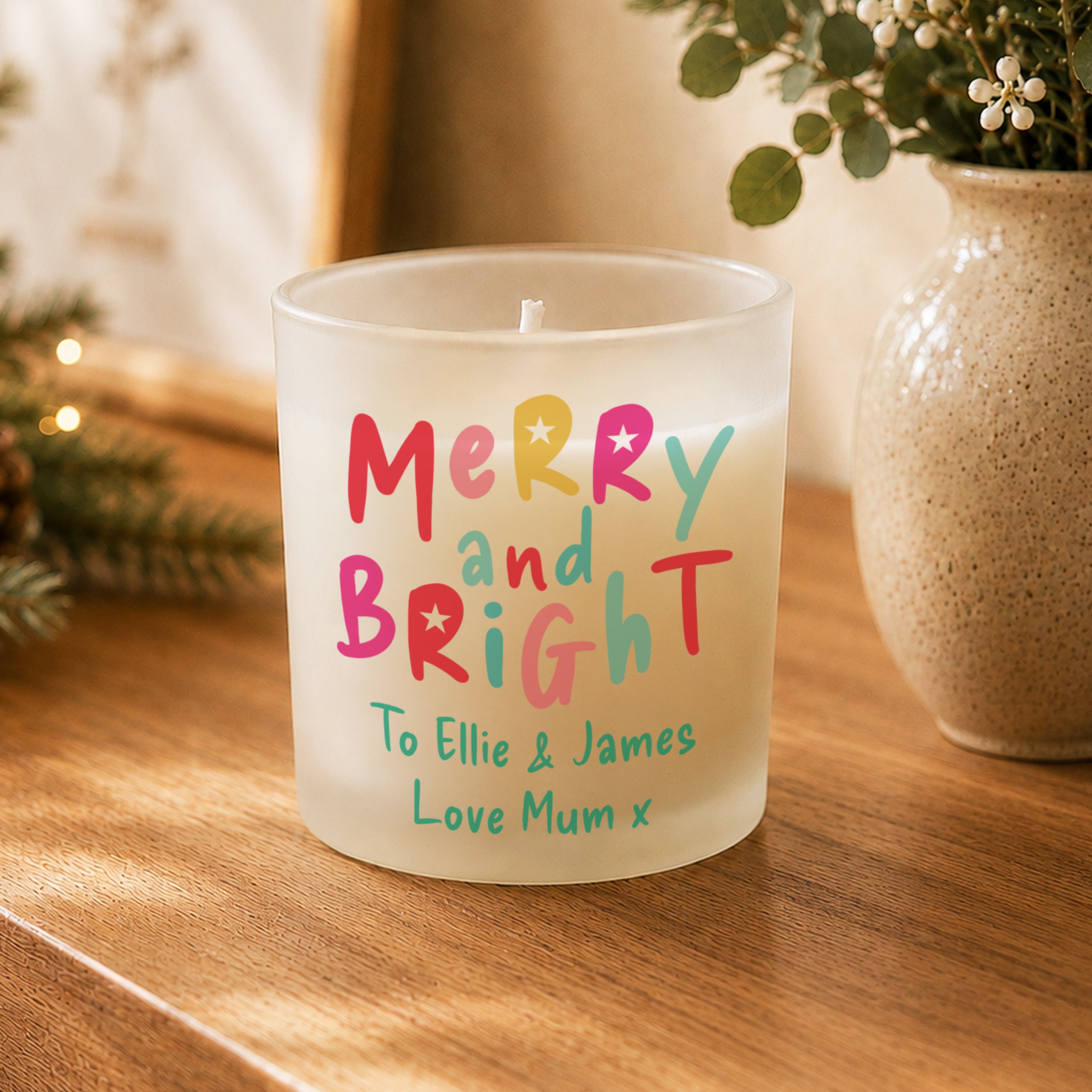 Personalised Merry & Bright Candle Jar