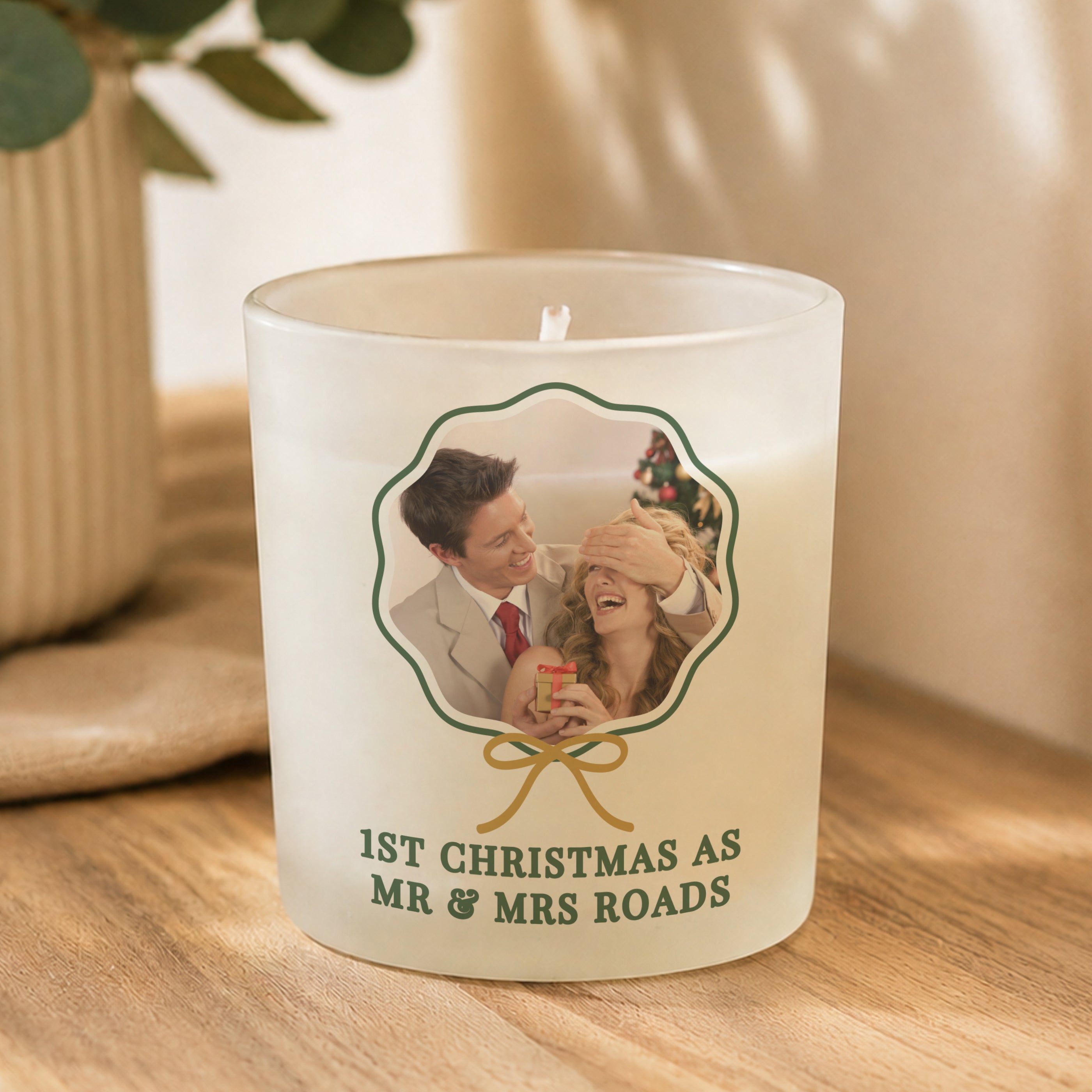 Personalised Scallop Bow Photo Upload Photo Jar Candle