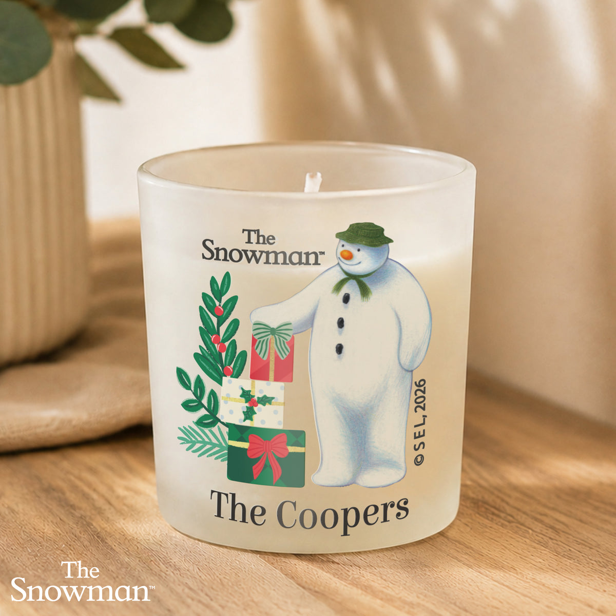 Personalised The Snowman Christmas Wishes Frosted Candle Jar