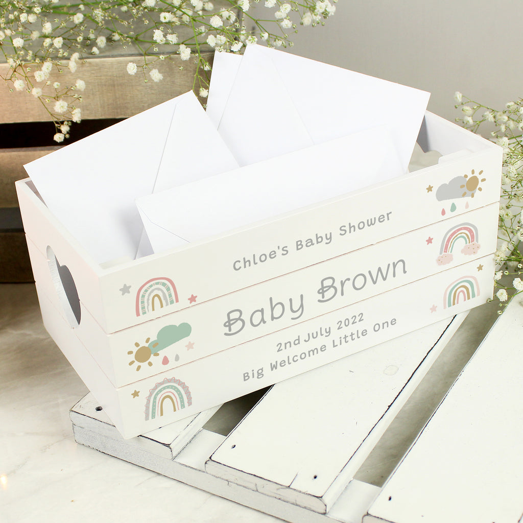 Personalised Pastel Rainbow White Wooden Crate