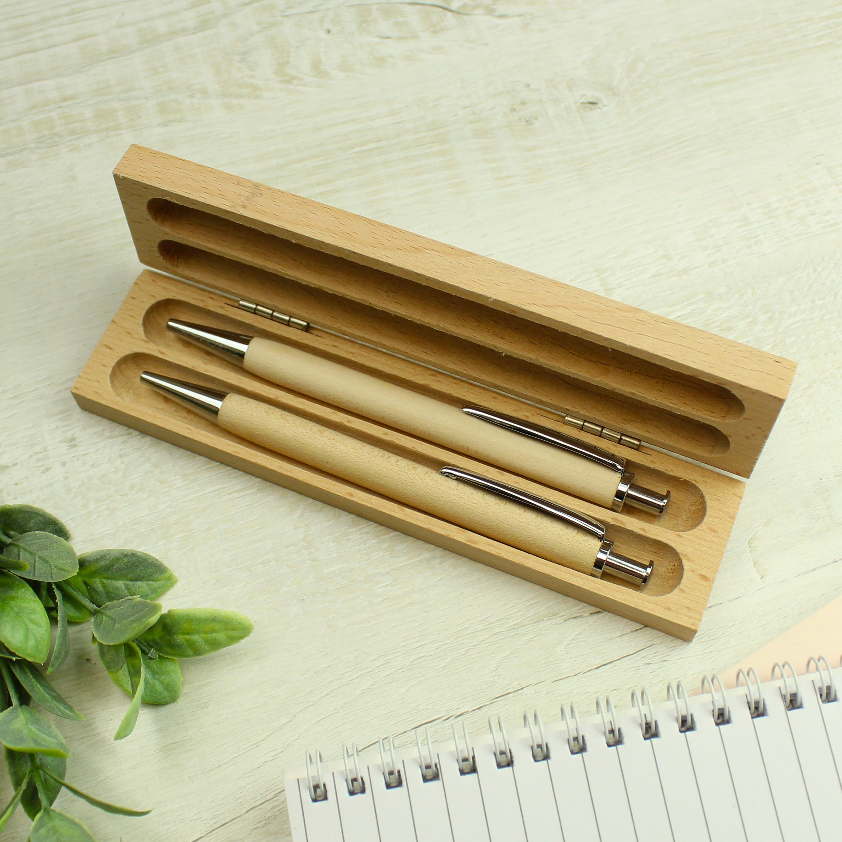 Personalised Eucalyptus Wooden Pen and Pencil Set
