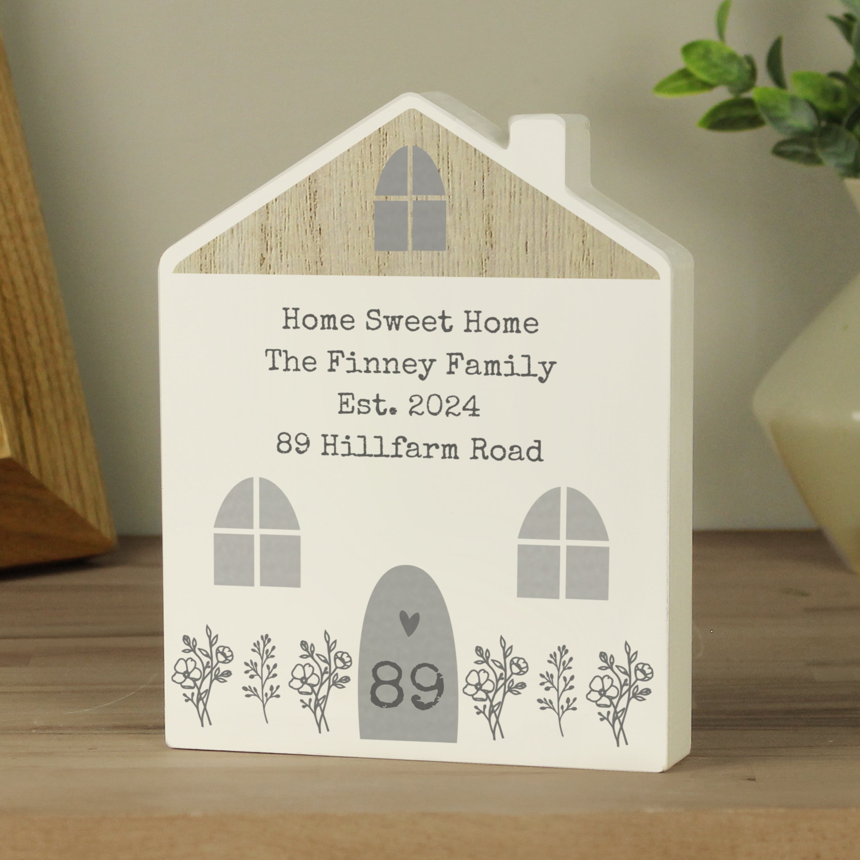 Personalised Grey Wooden House Ornament