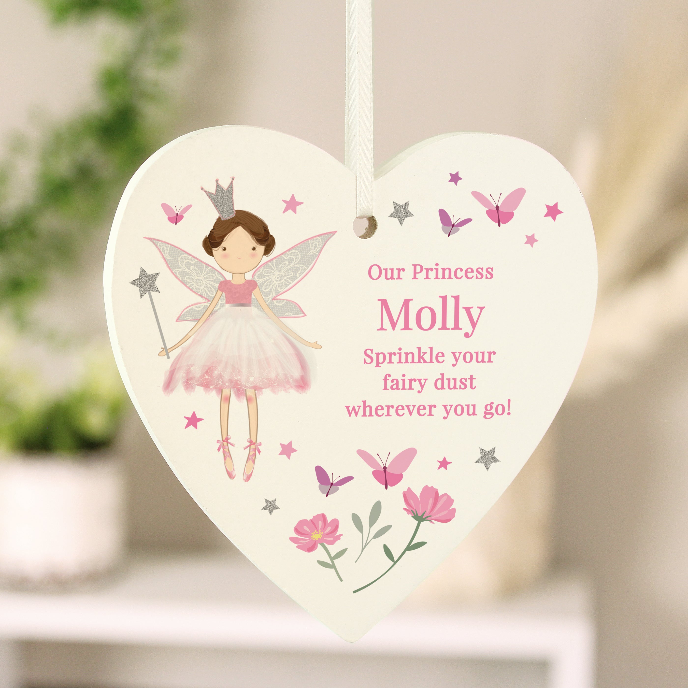 Personalised Fairy Princess Hanging Heart Ornament