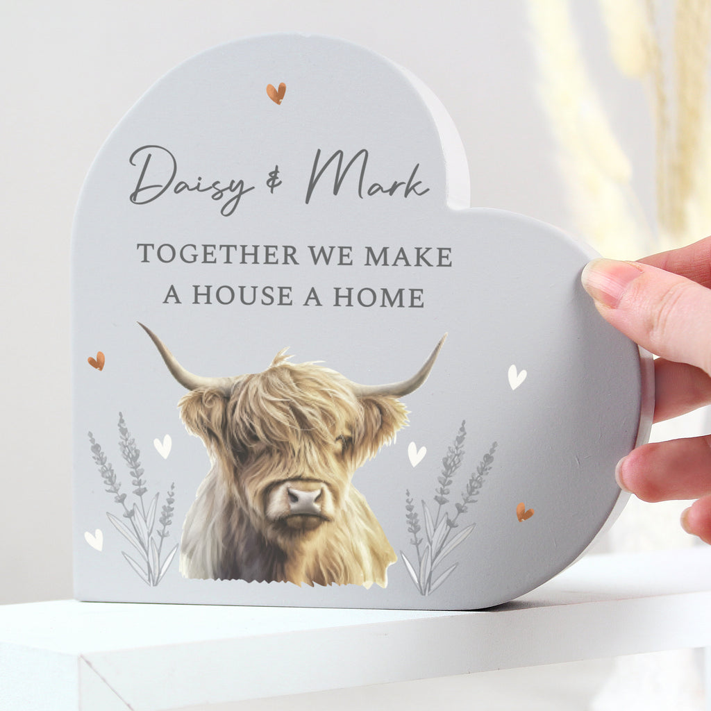 Personalised Highland Wooden Heart Ornament
