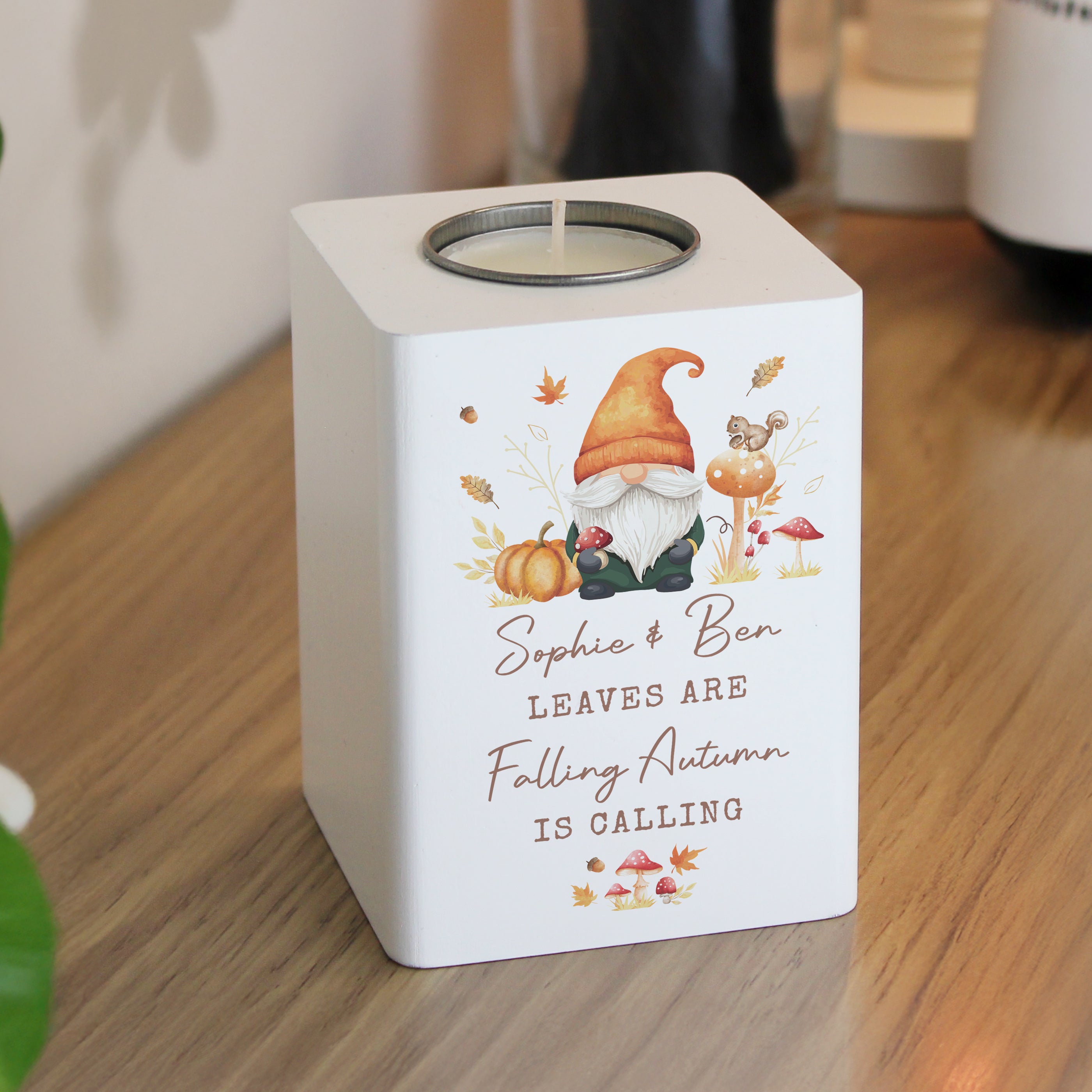 Personalised Autumn Gonk Tealight Holder