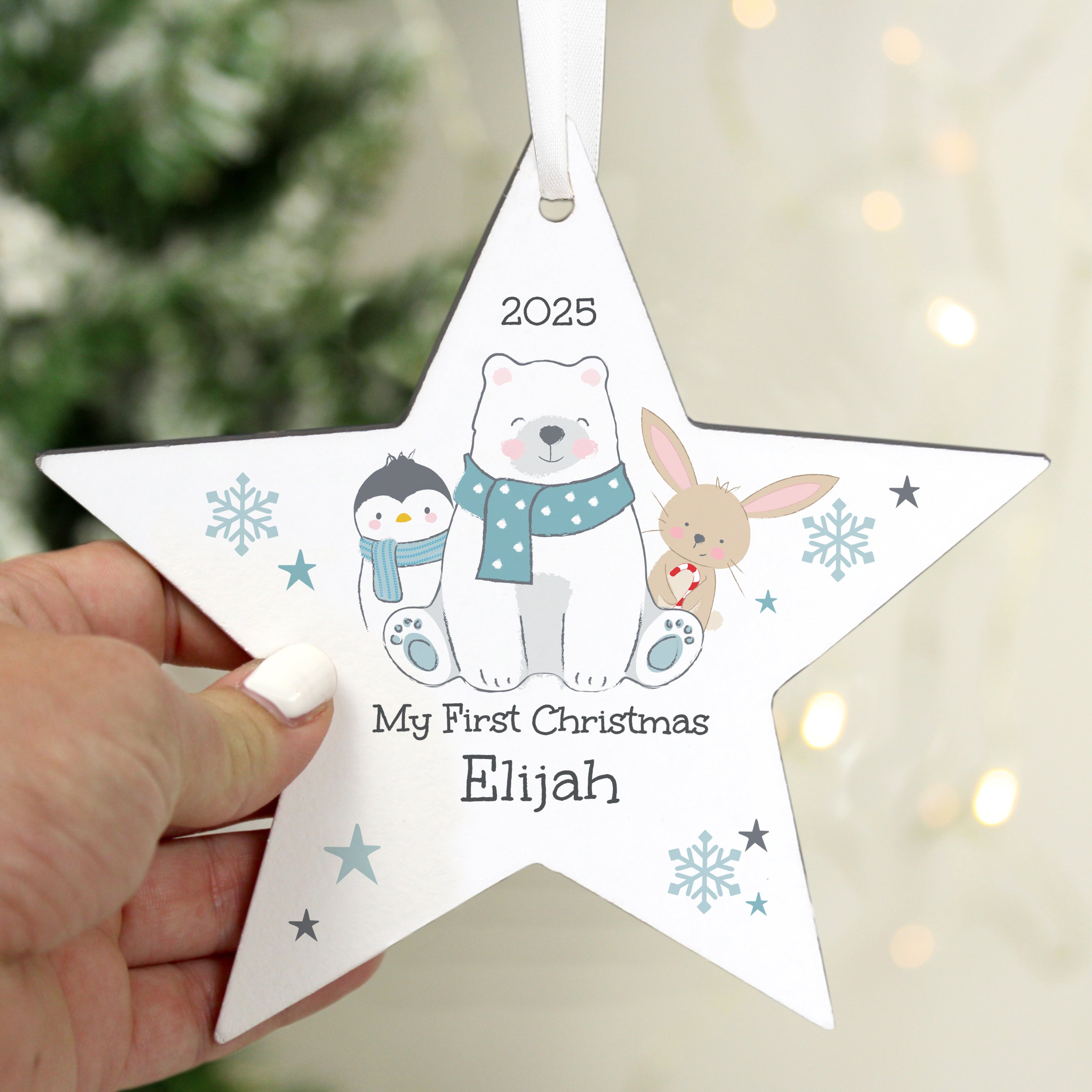 Personalised Polar Bear Christmas Star Ornament