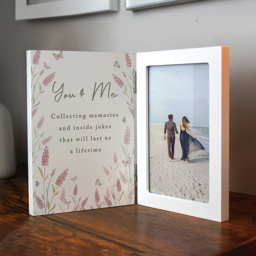 Personalised Floral Wooden Hinged 6x4 Photo Frame
