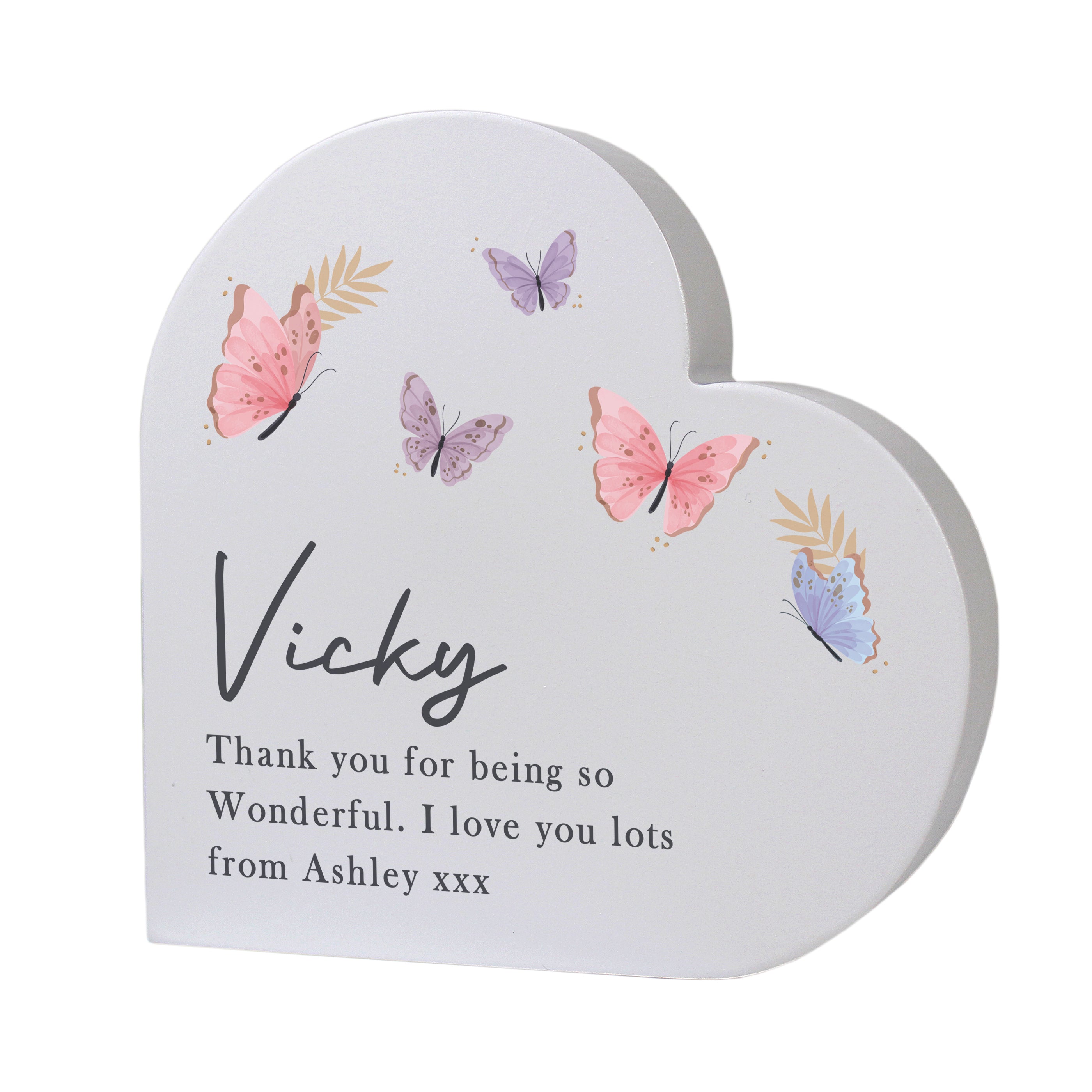 Personalised Butterfly Grey Heart Ornament