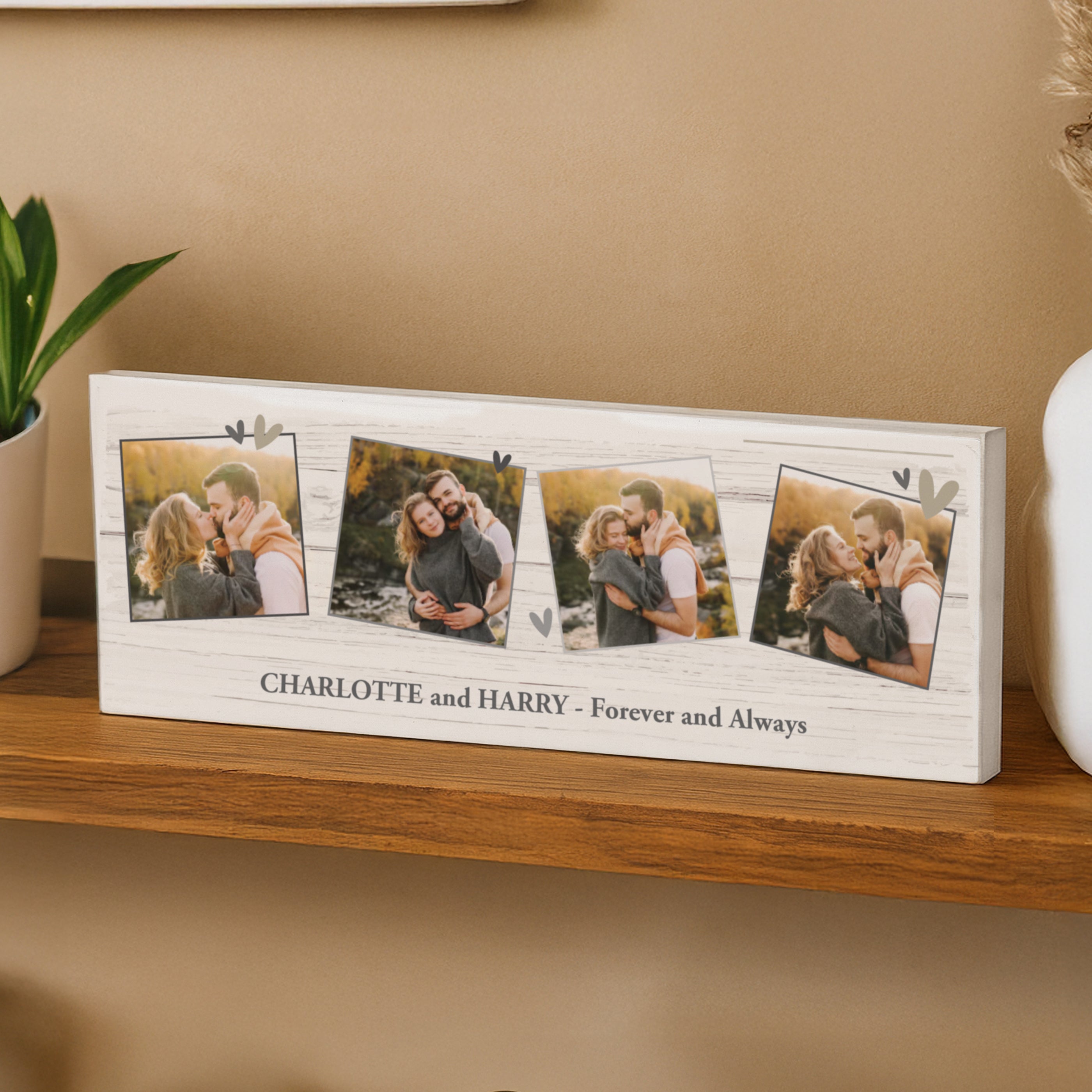 Personalised Photo Upload Hearts Mantel Block