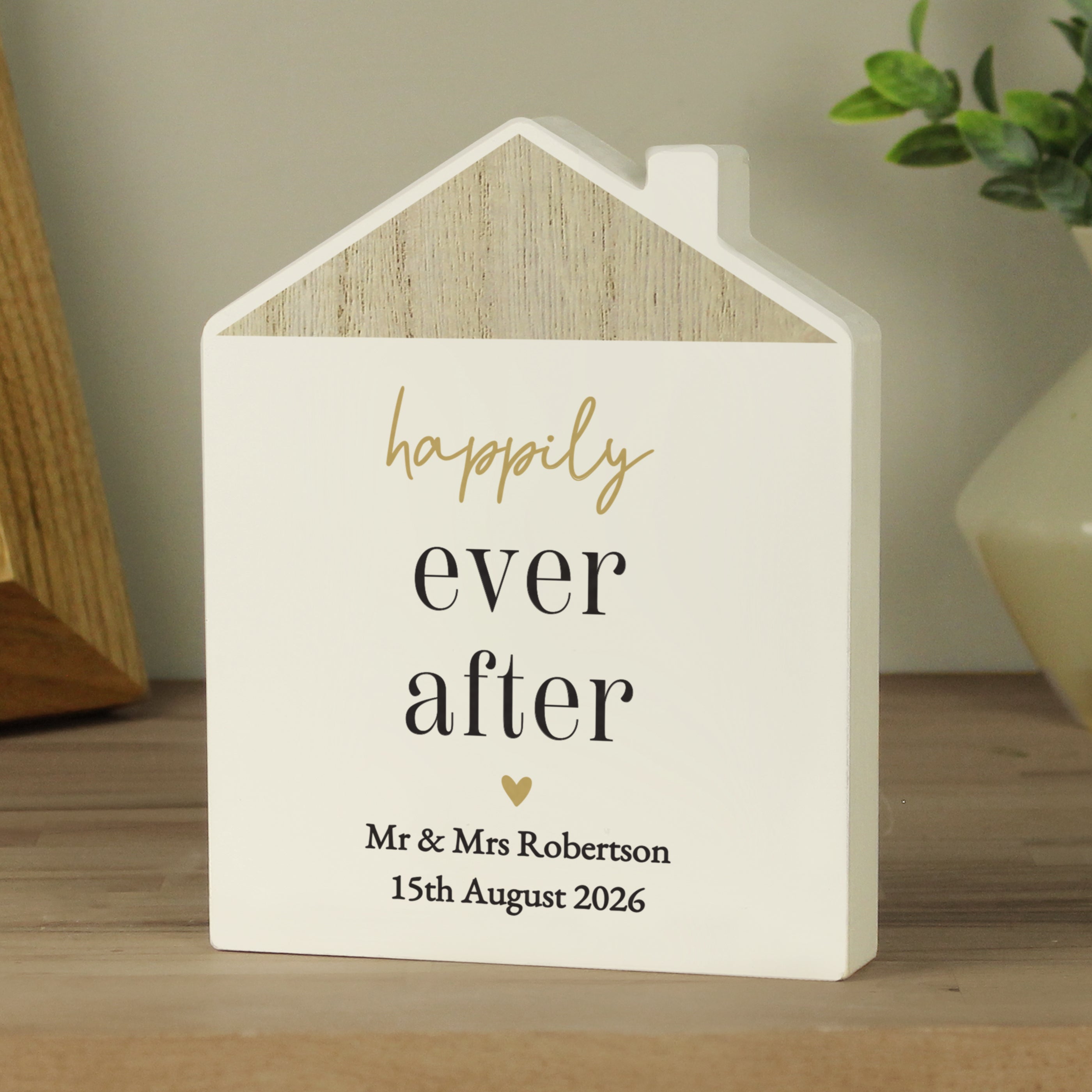 Personalised Black & Gold Free Text Wooden House Ornament