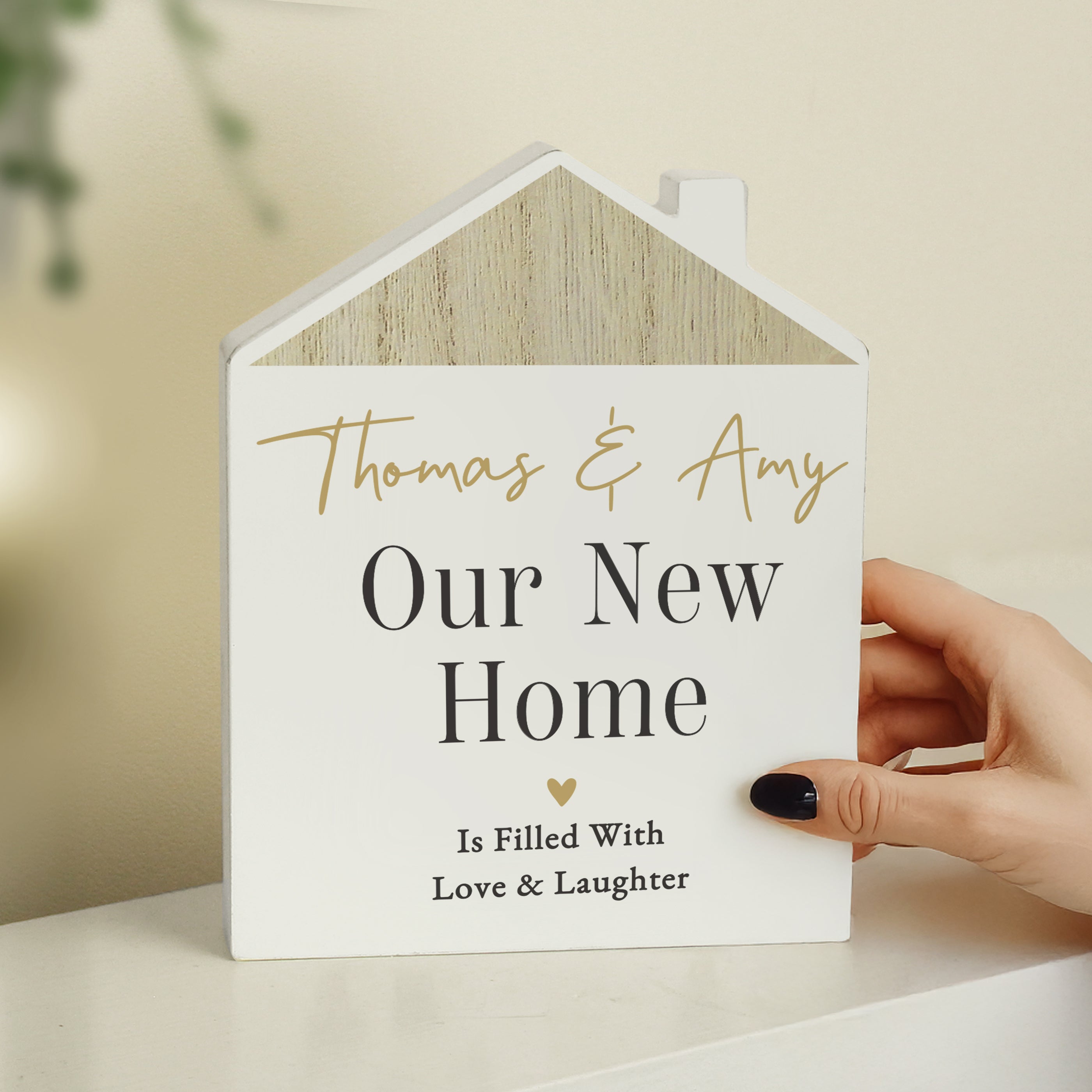 Personalised Black & Gold Free Text Wooden House Ornament