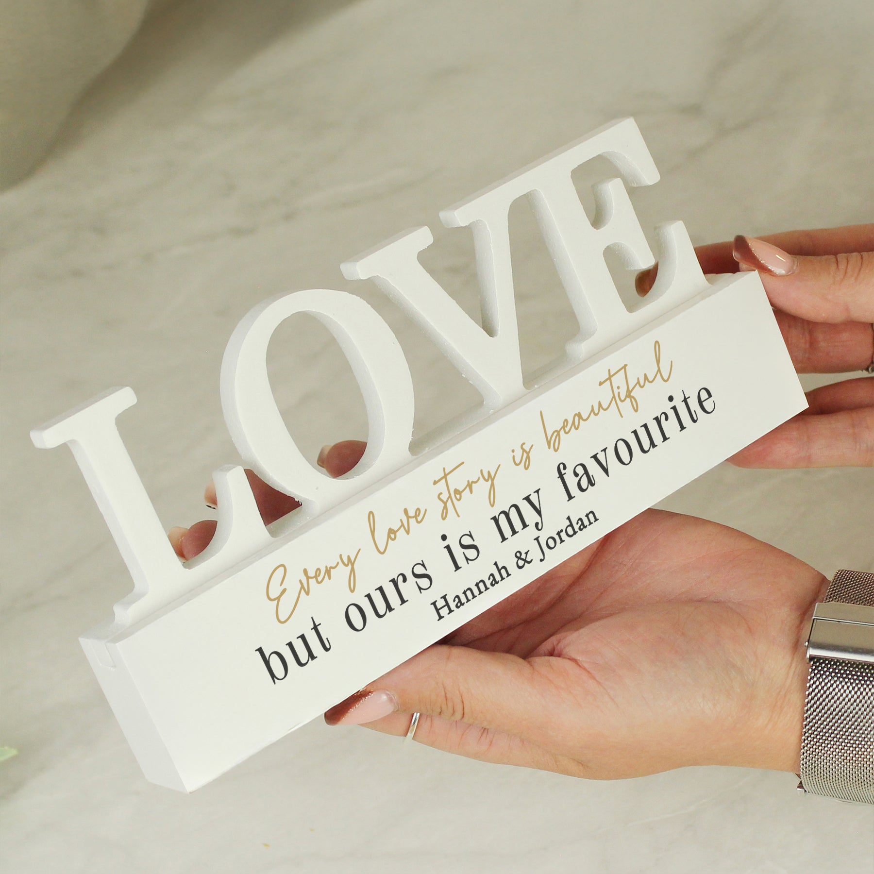 Personalised Black & Gold Free Text LOVE Word Plaque