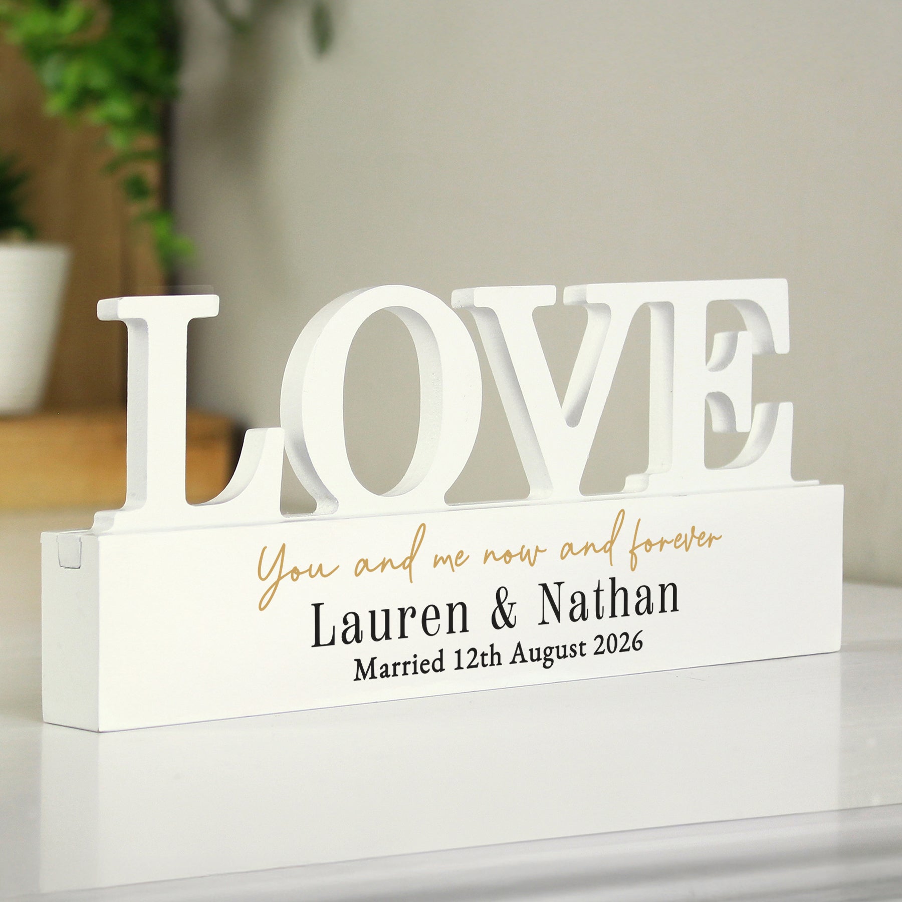 Personalised Black & Gold Free Text LOVE Word Plaque