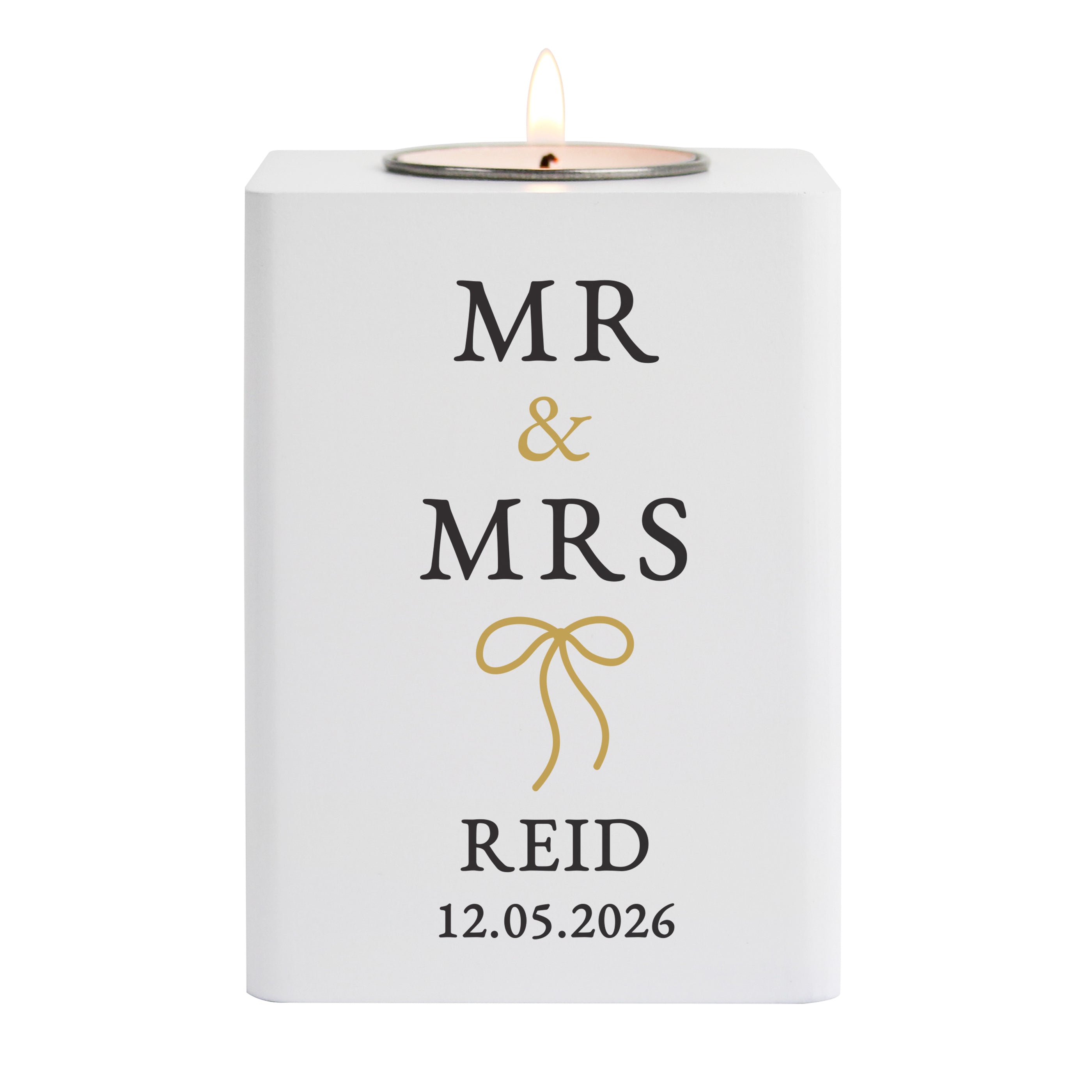 Personalised Black & Gold White Wooden Tealight