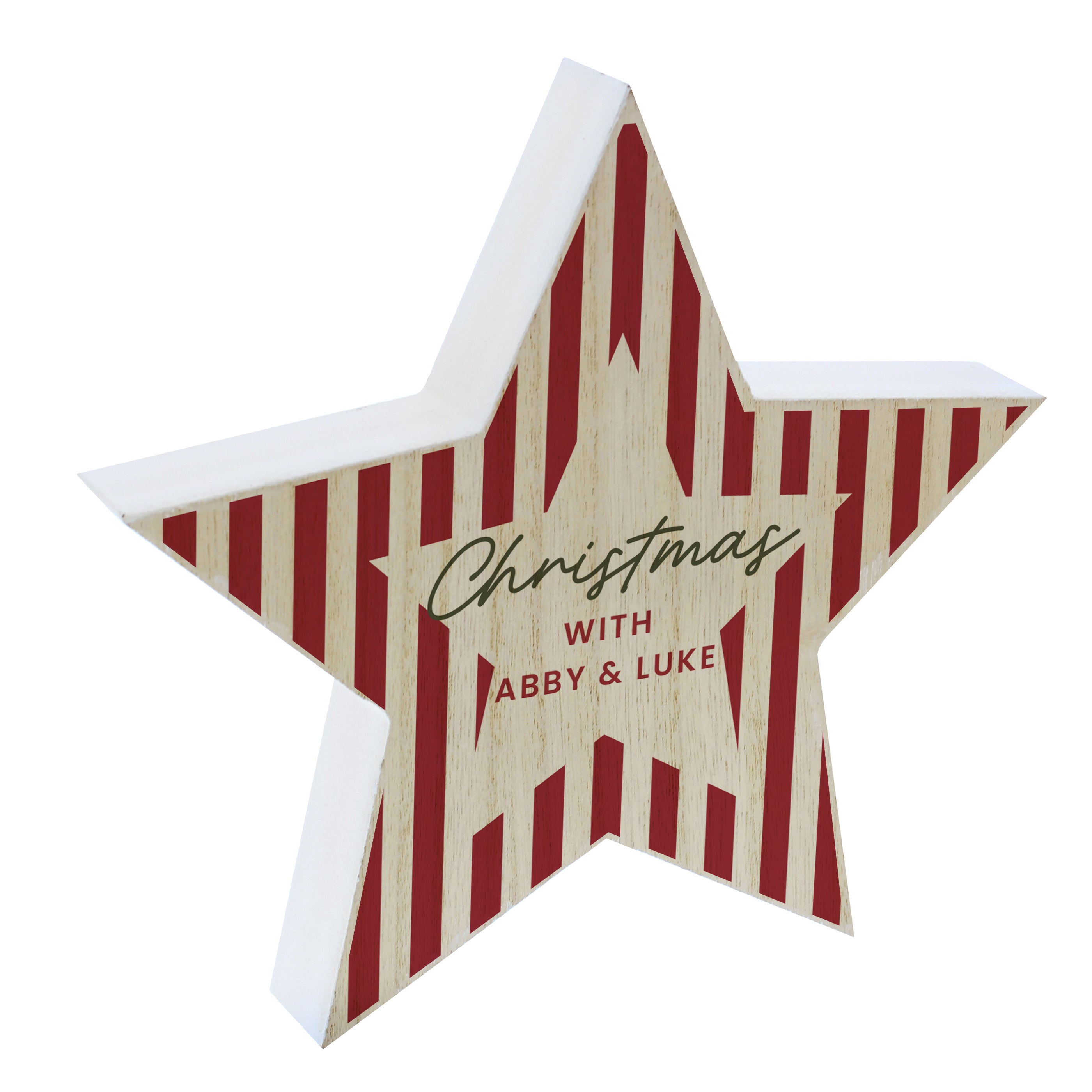 Personalised Candy Cane Stripes Wooden Star Ornament