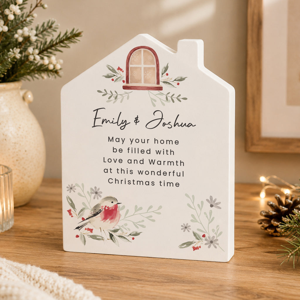 Personalised Robin Wooden House Ornament