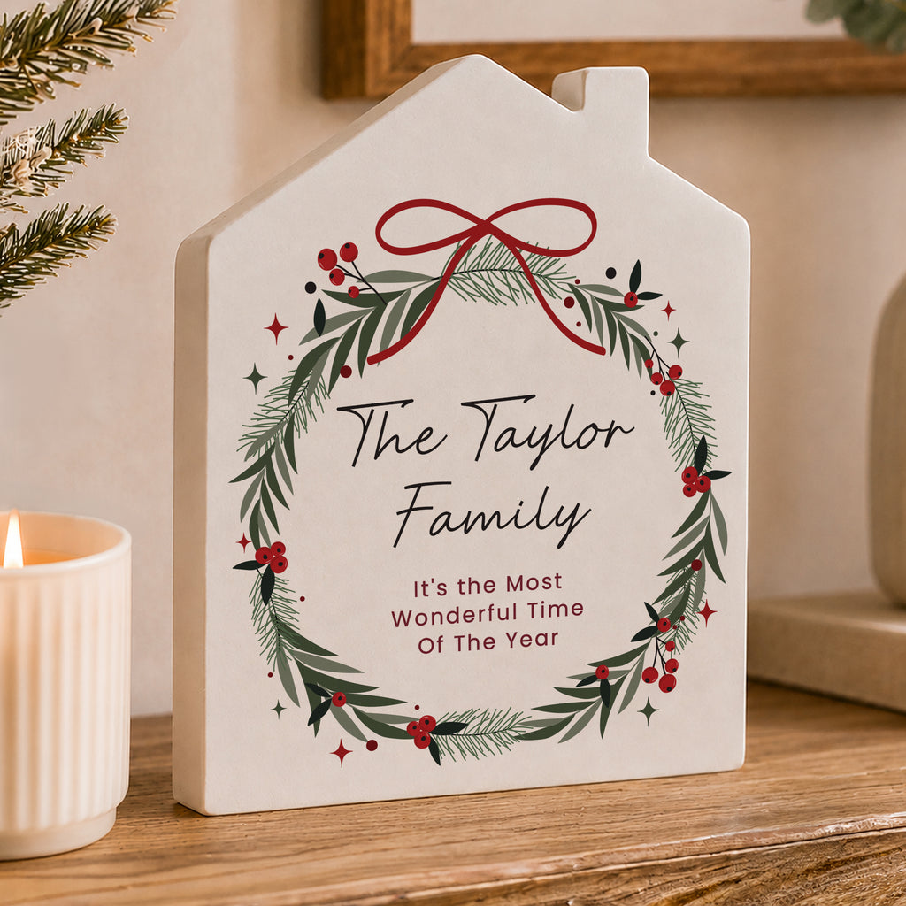 Personalised Green Christmas Wreath House Ornament