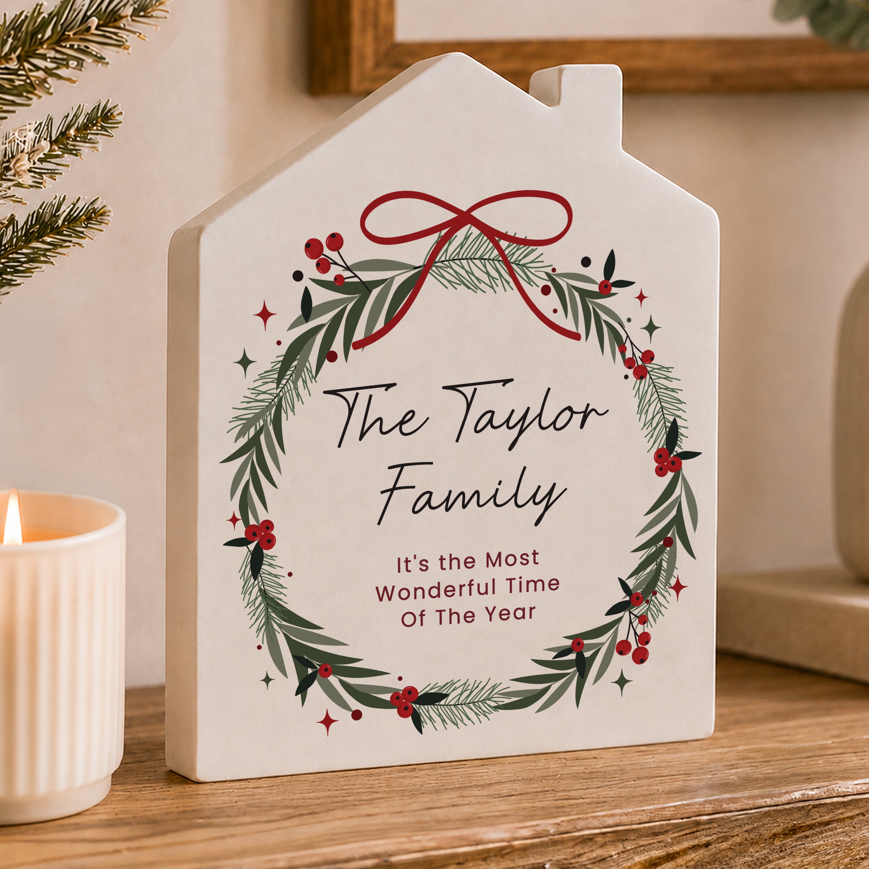 Personalised Green Christmas Wreath House Ornament