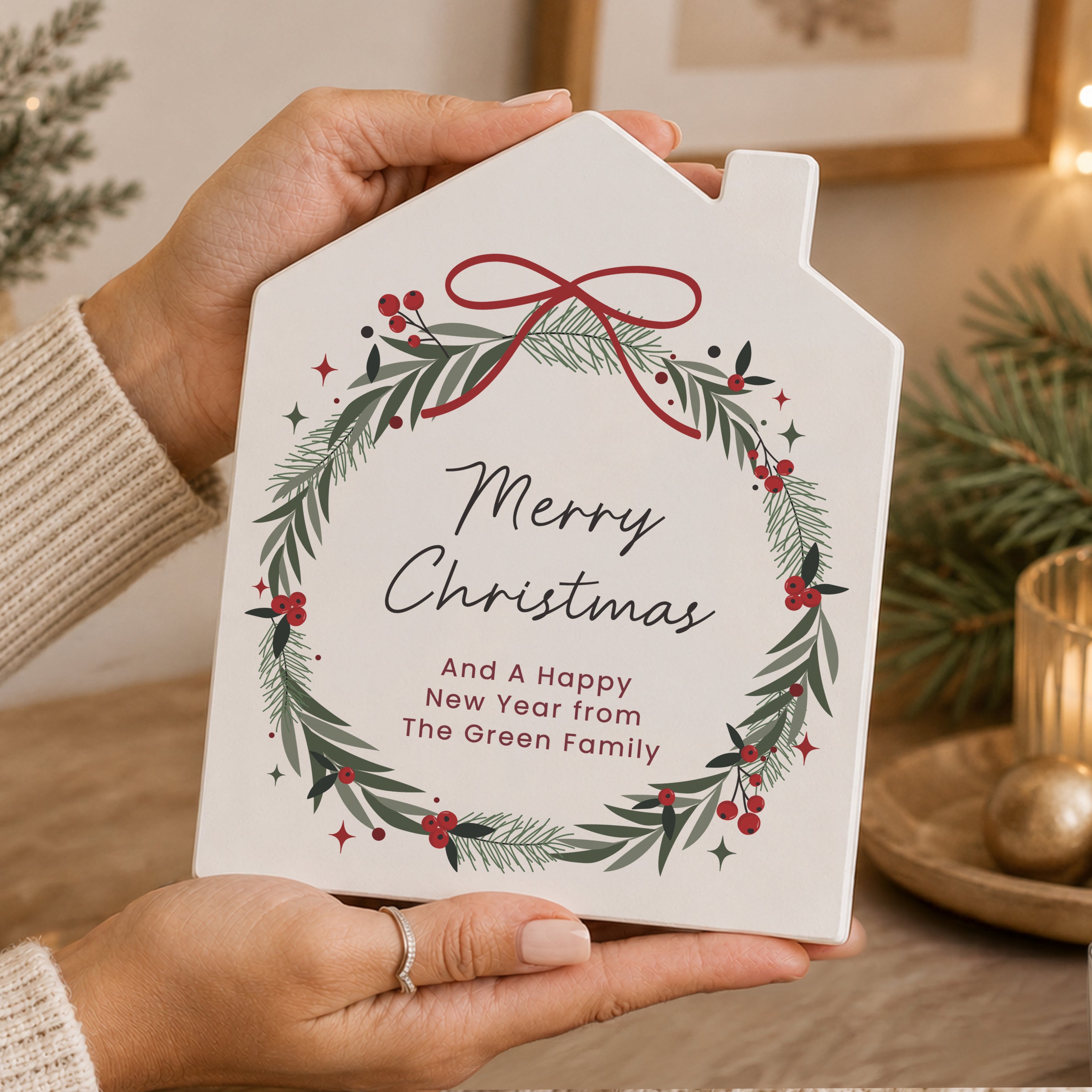 Personalised Green Christmas Wreath House Ornament
