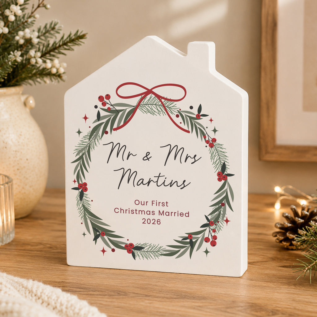 Personalised Green Christmas Wreath House Ornament