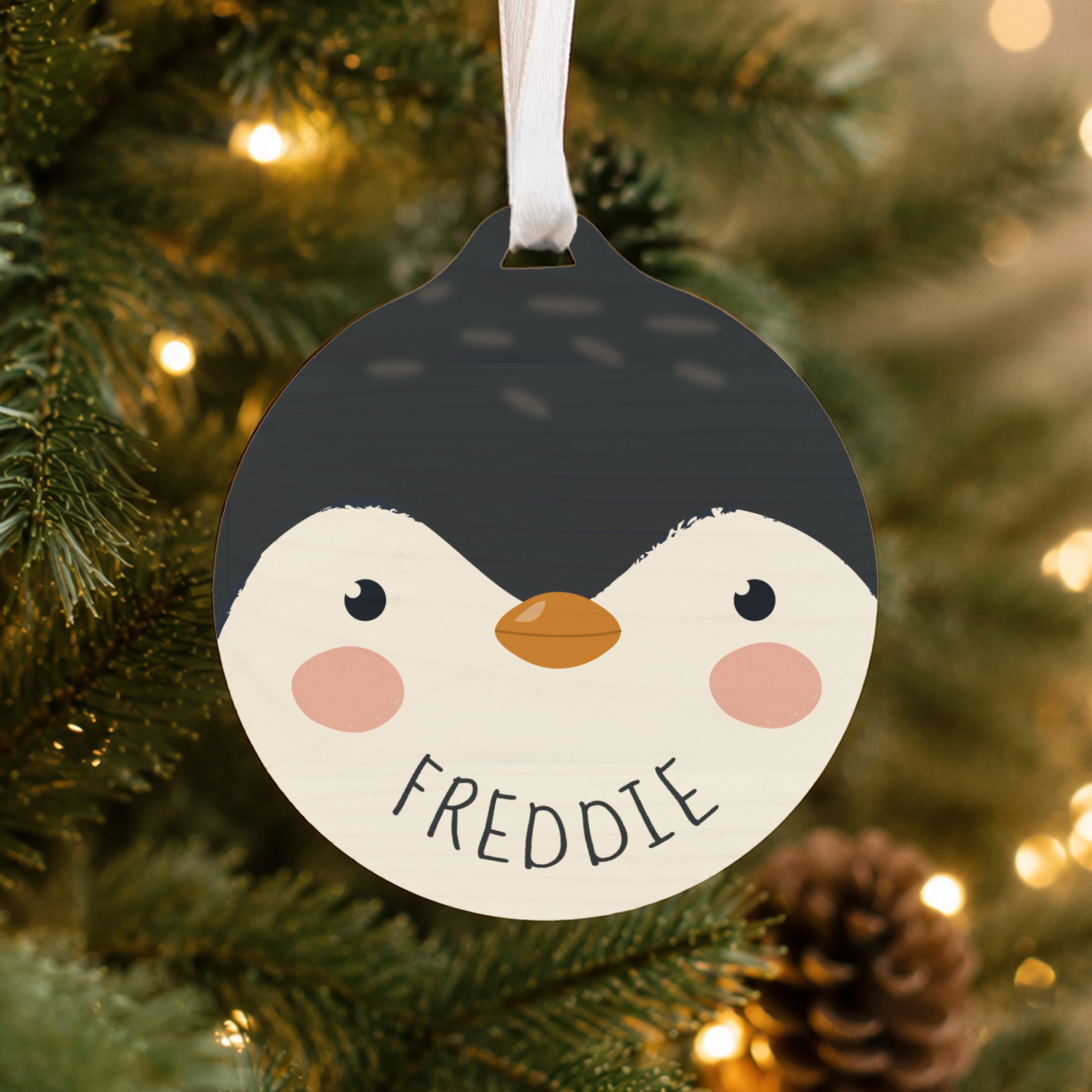 Personalised Penguin Wooden Bauble