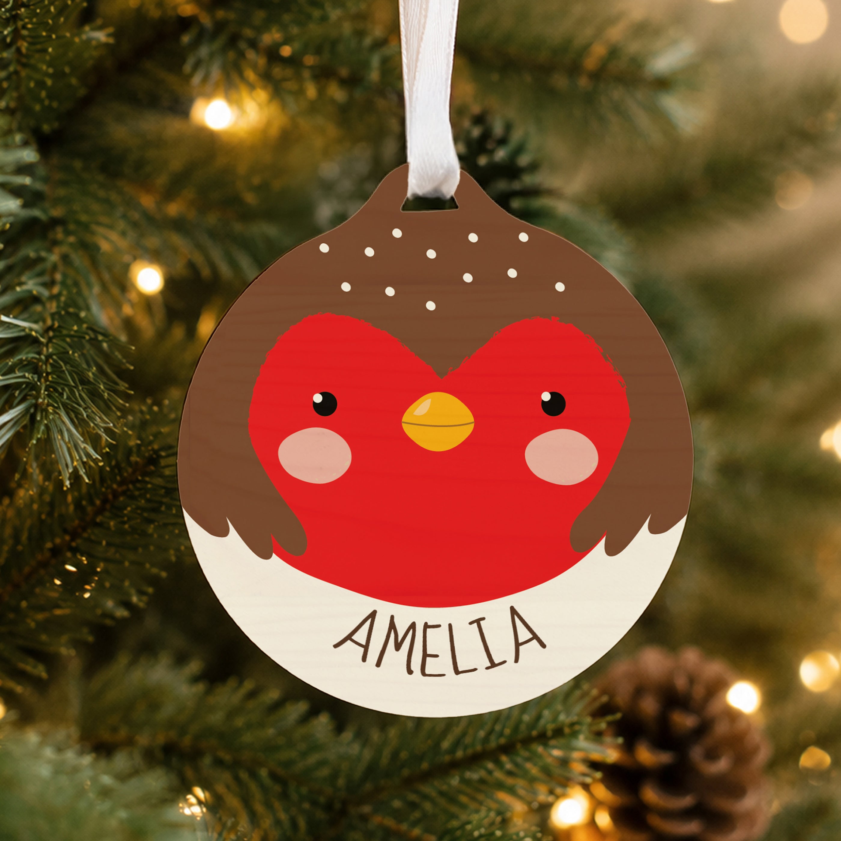 Personalised Robin Wooden Bauble