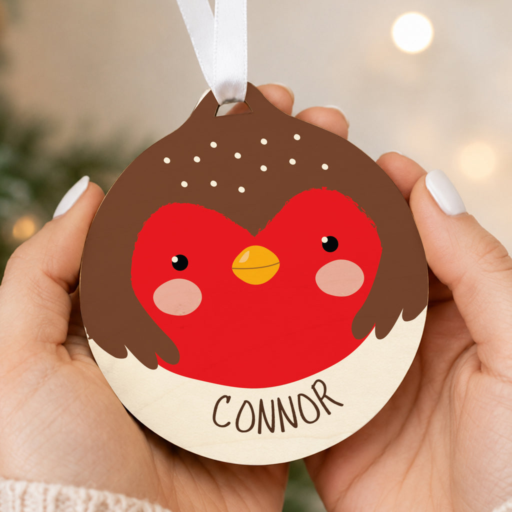 Personalised Robin Wooden Bauble